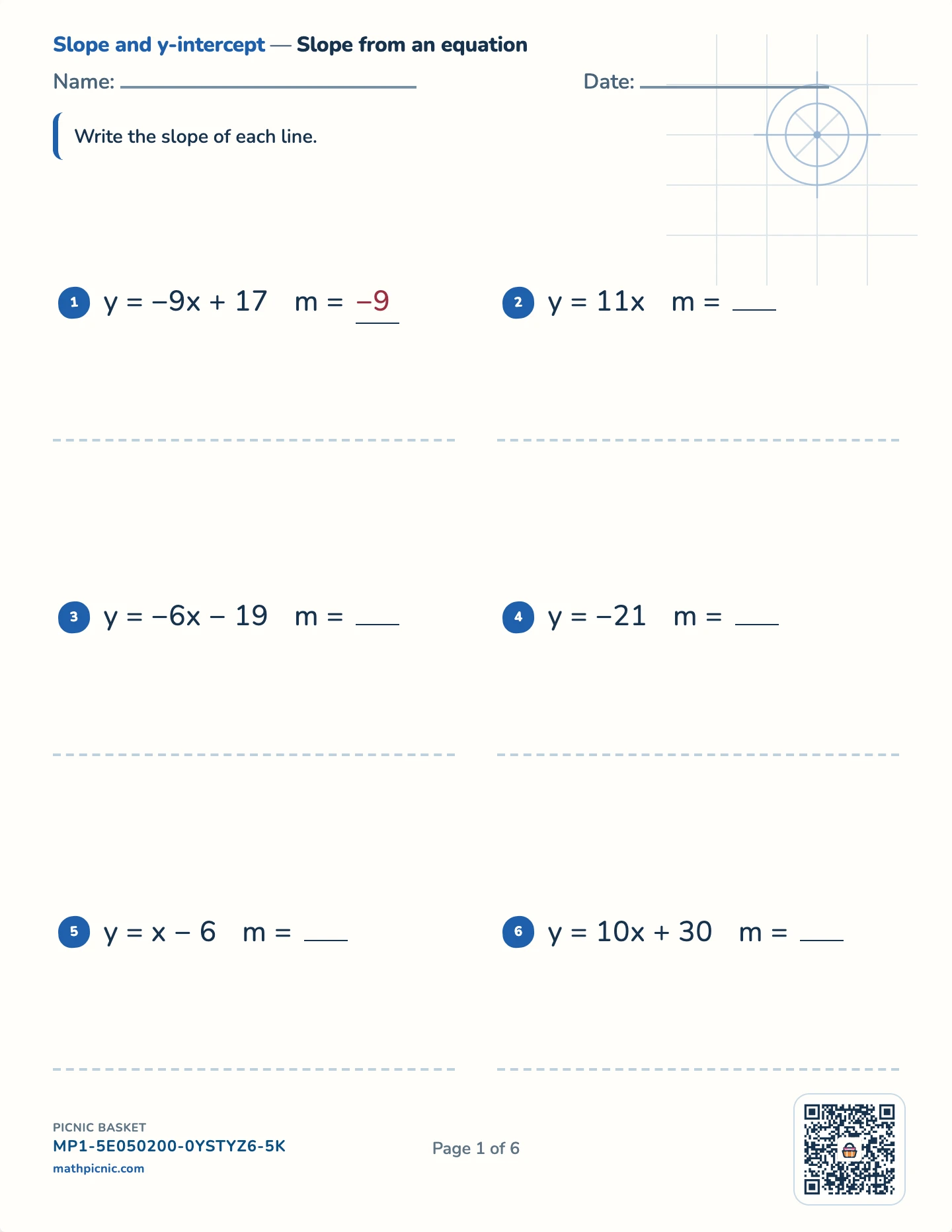 Slope and rate of change pack — Slope from a graph worksheet