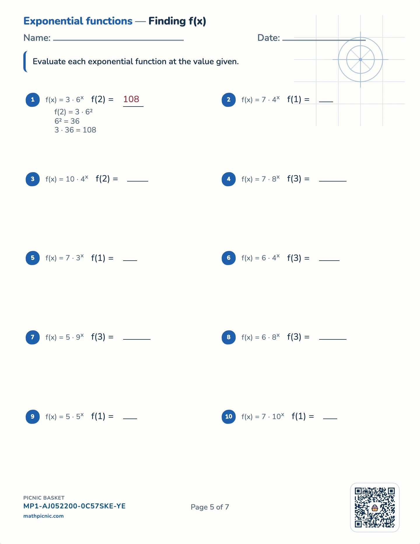 Lines and function graphs pack — Exponential functions worksheet