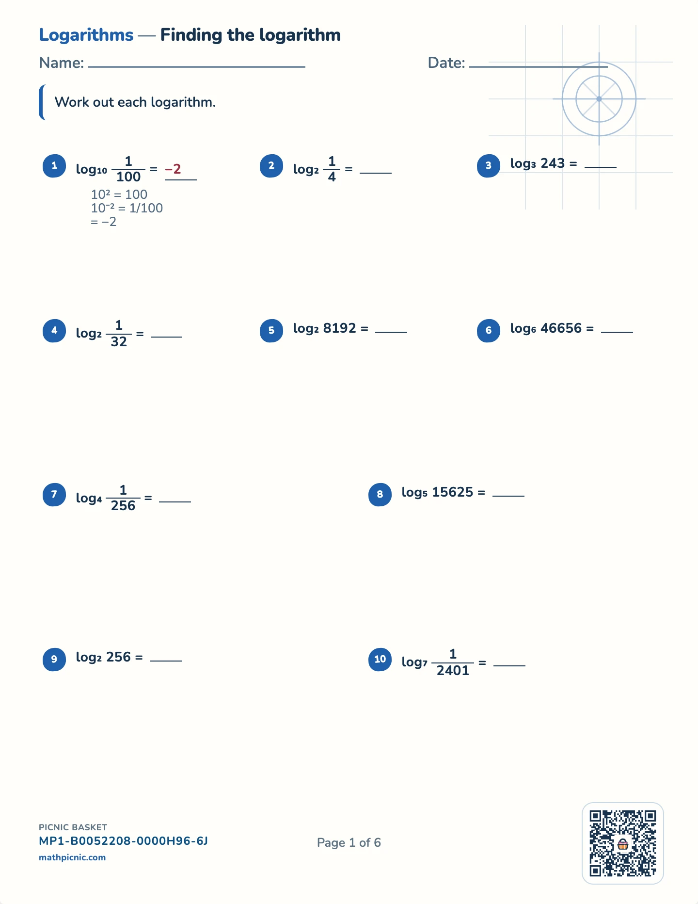 Logarithms pack — The logarithm worksheet