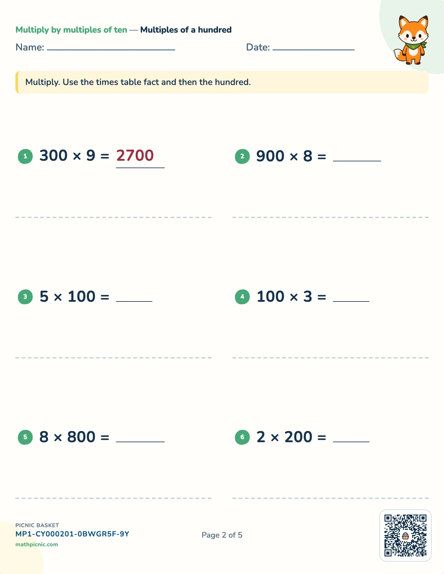 Times as many, and multiples of ten pack — Multiples of a hundred worksheet