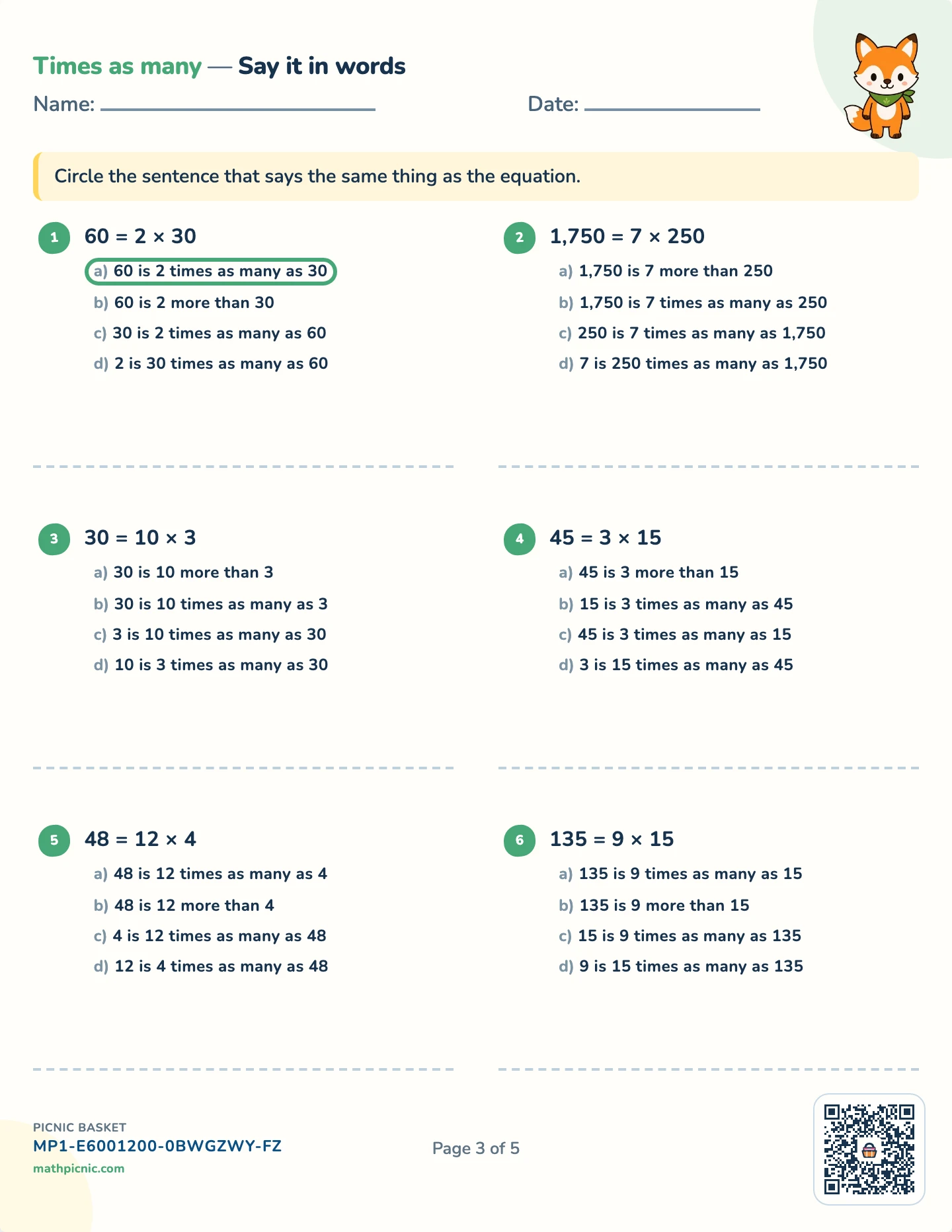 Times as many, and multiples of ten pack — Times as many worksheet
