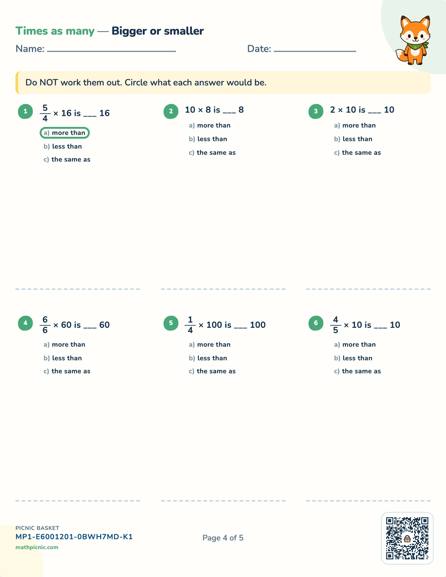 Times as many, and multiples of ten pack — Bigger or smaller? worksheet