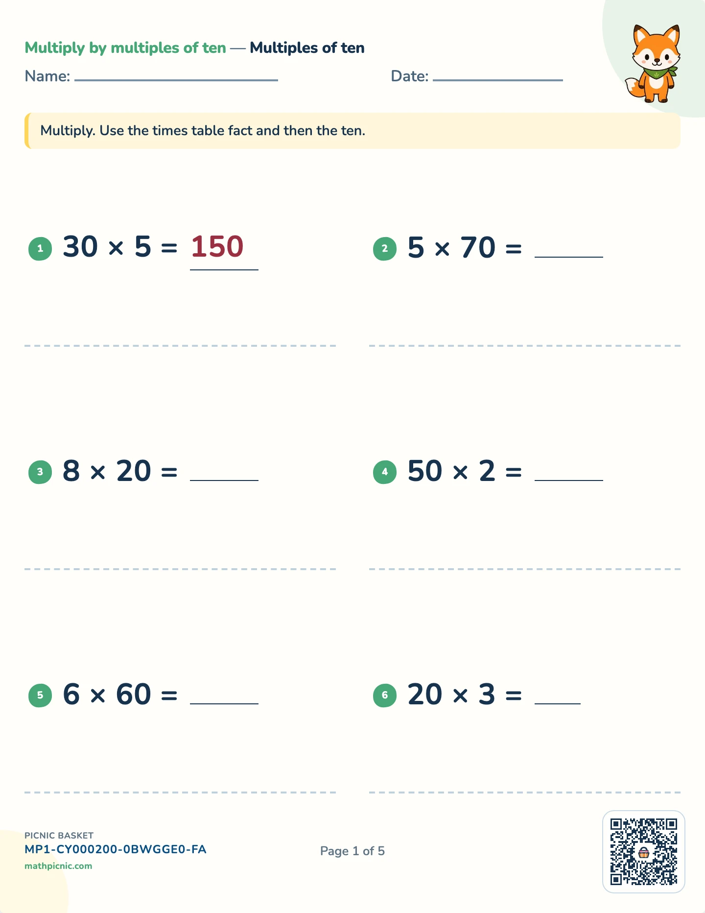 Times as many, and multiples of ten pack — Multiples of ten worksheet