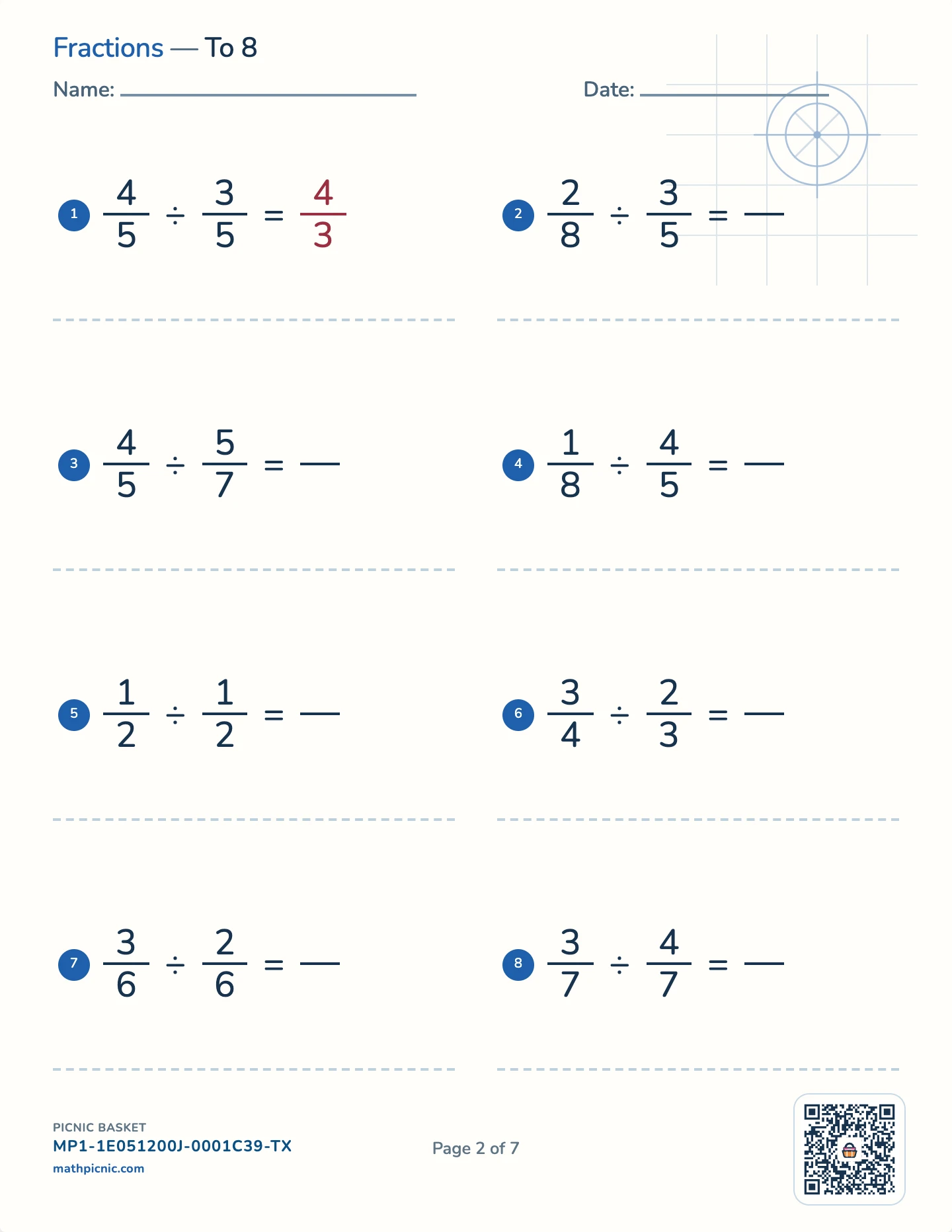 Multiplying and dividing fractions and decimals pack — Dividing fractions worksheet