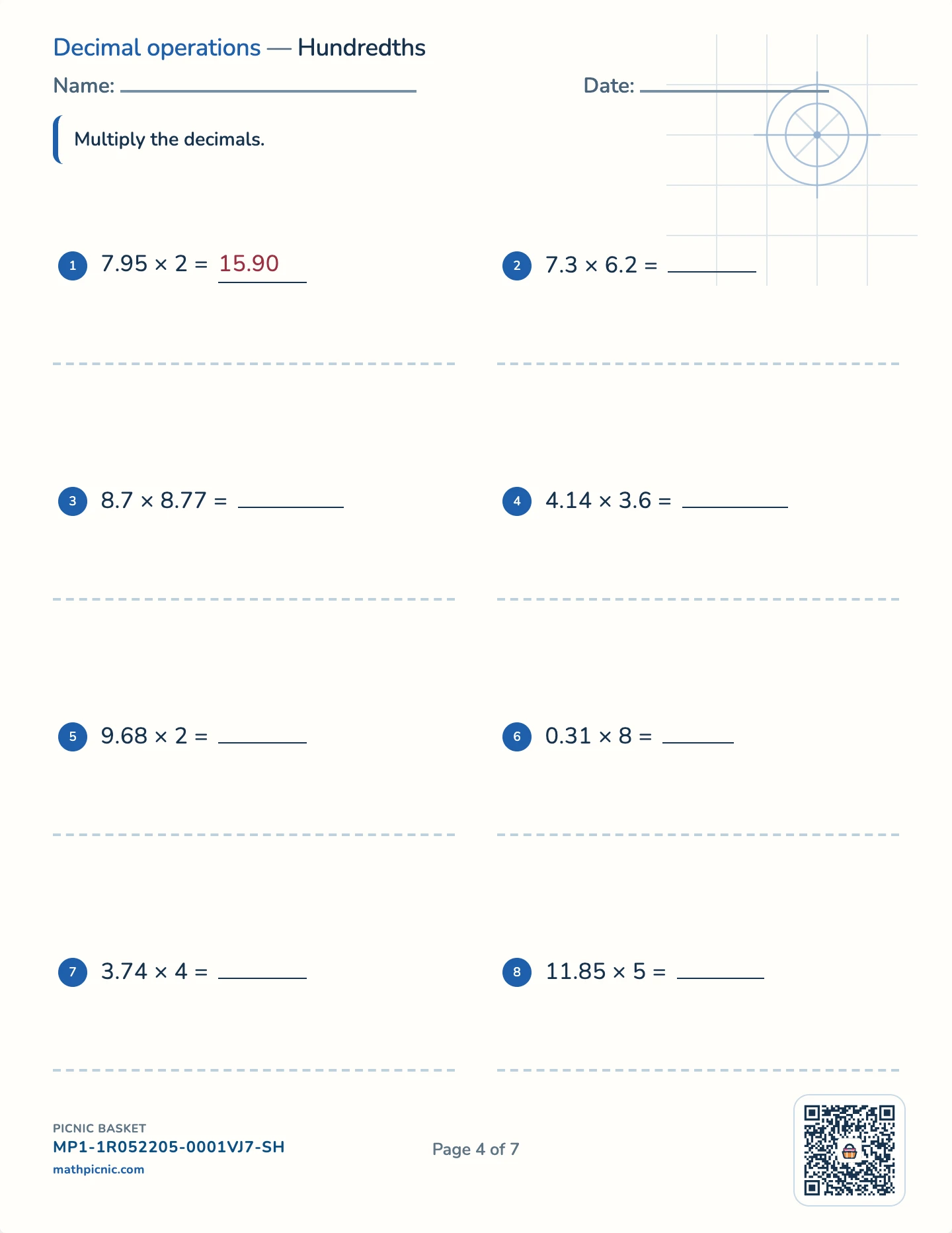 Multiplying and dividing fractions and decimals pack — Multiplying decimals worksheet