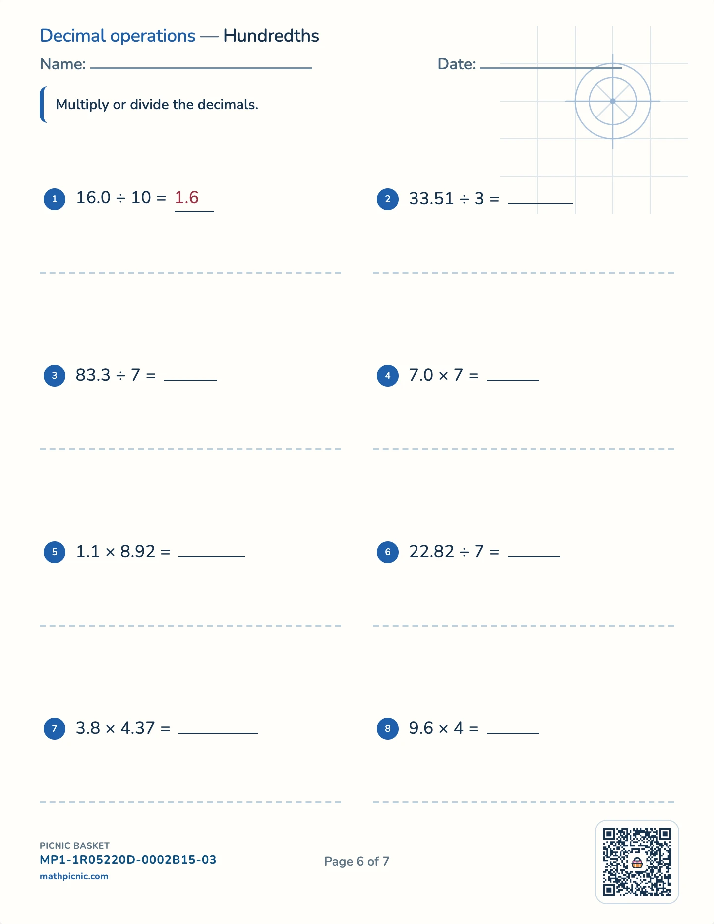 Multiplying and dividing fractions and decimals pack — Decimals: × and ÷ worksheet