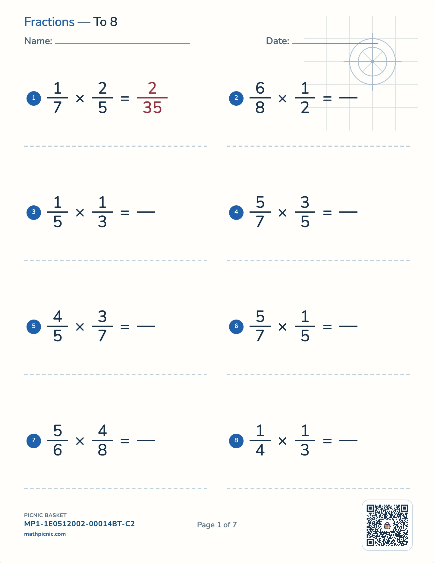 Multiplying and dividing fractions and decimals pack — Multiplying fractions worksheet