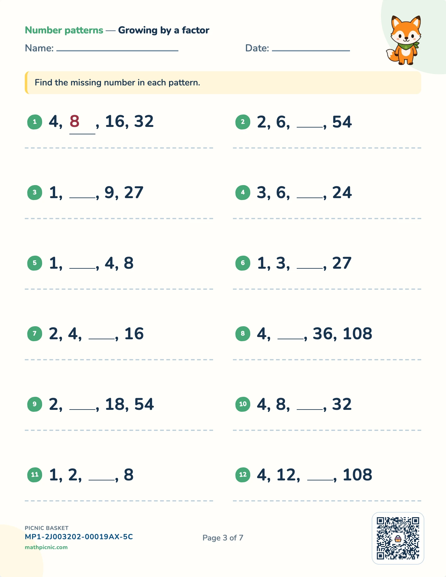 Patterns and powers pack — Multiply by a factor worksheet