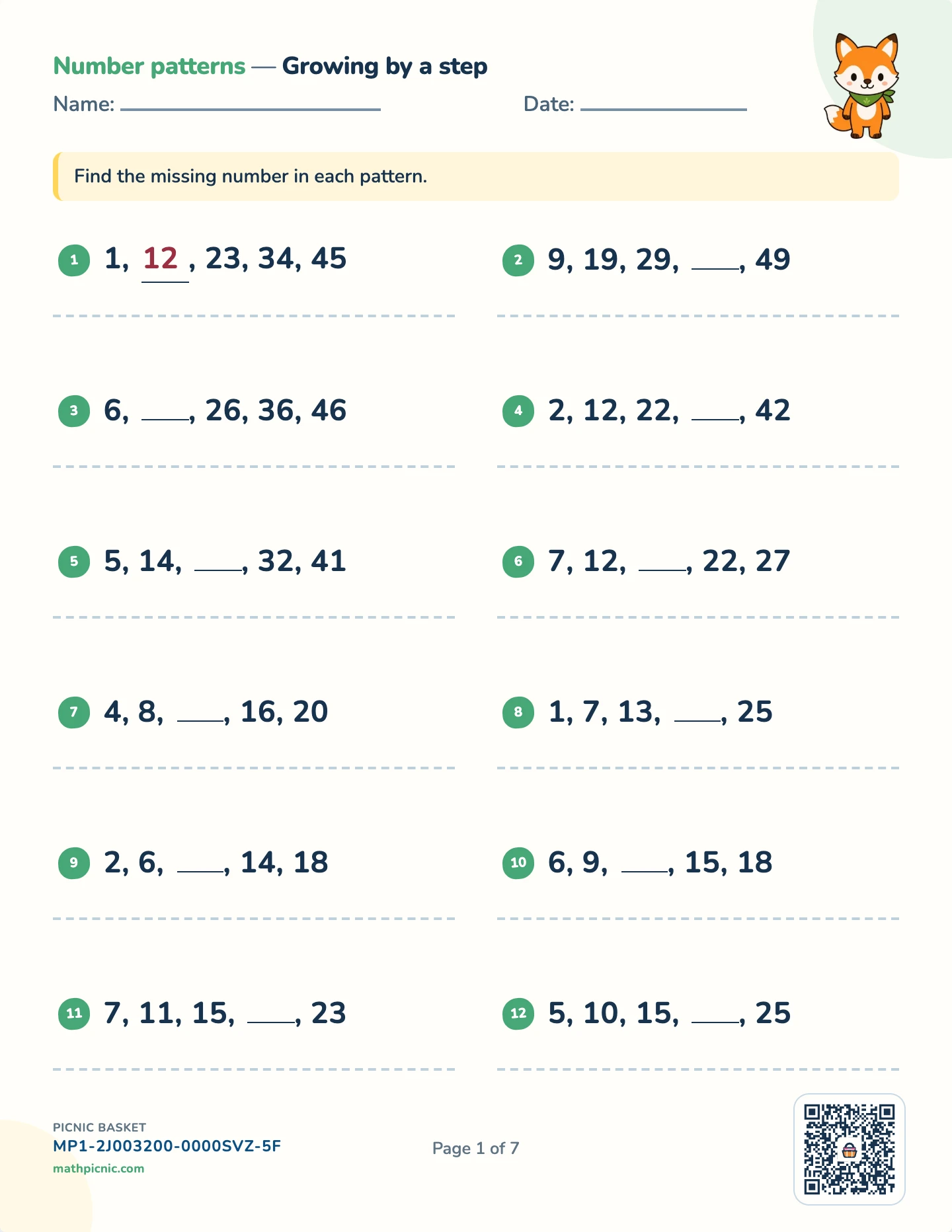 Patterns and powers pack — Add a step worksheet