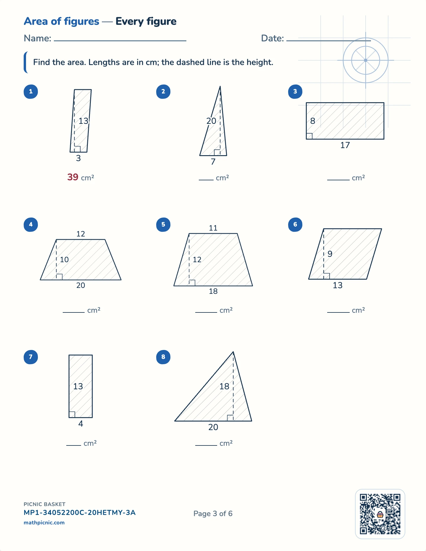 Perimeter and area pack — Area worksheet