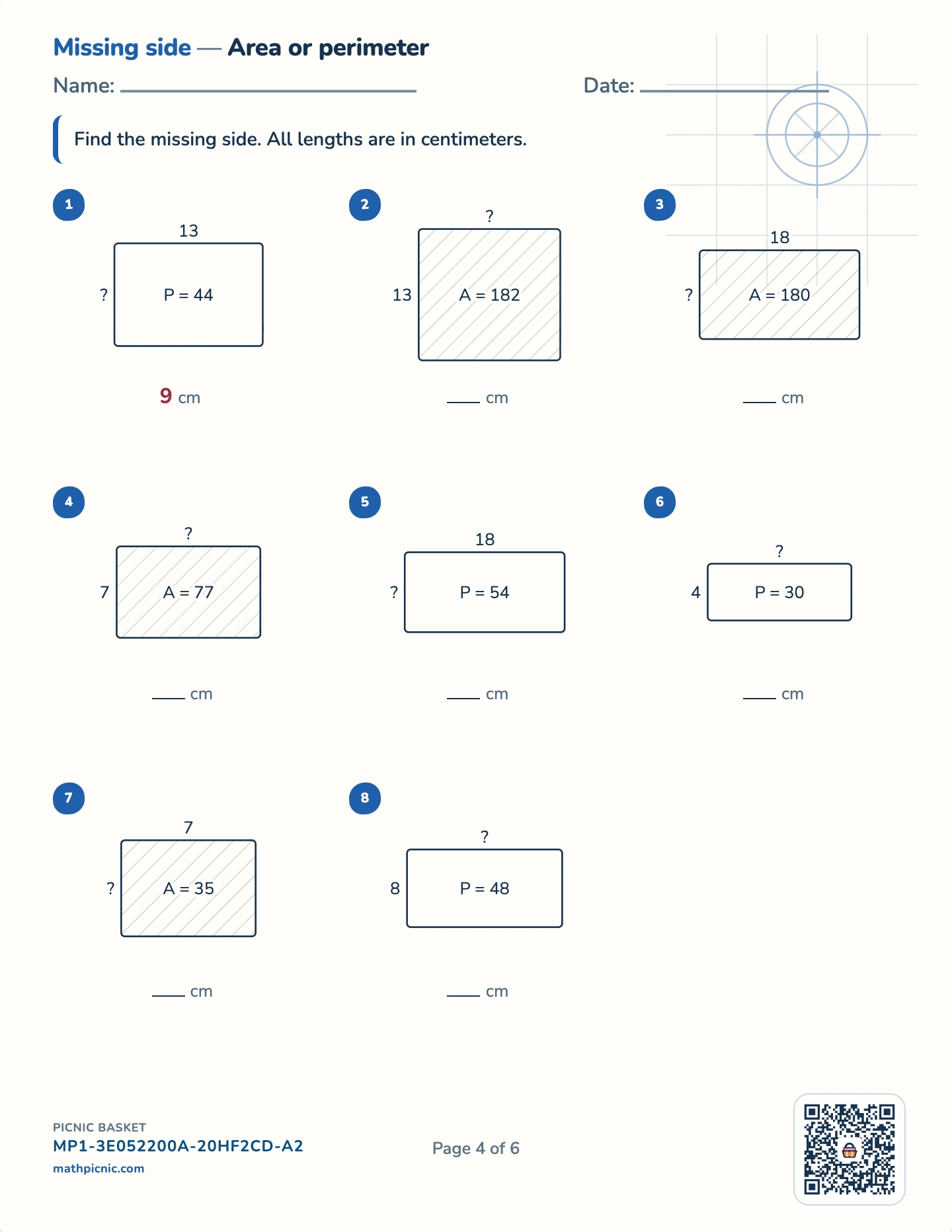 Perimeter and area pack — Missing side worksheet