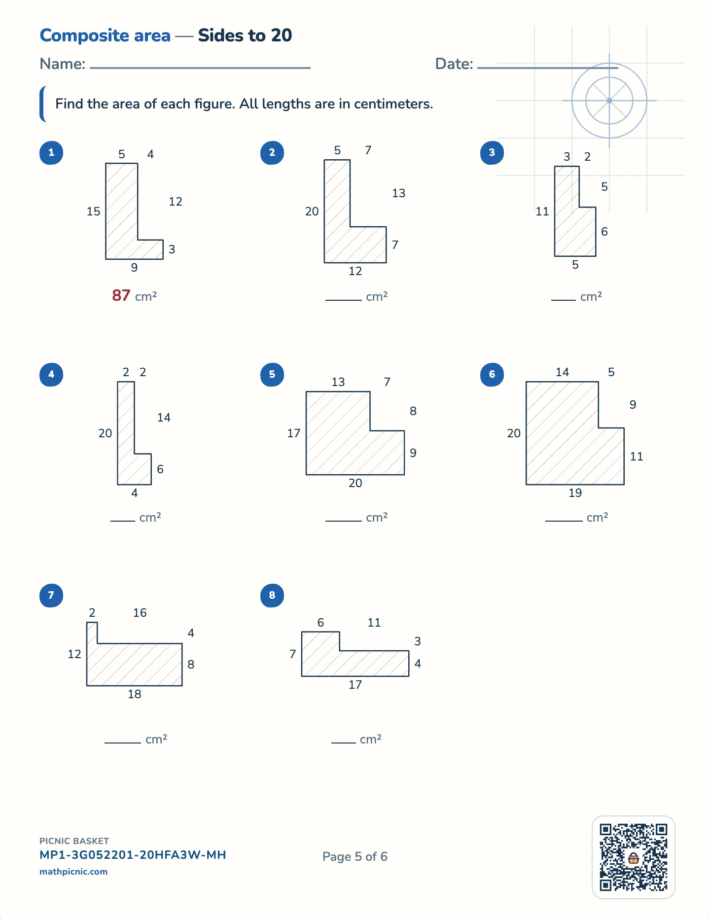 Perimeter and area pack — L-shape area worksheet