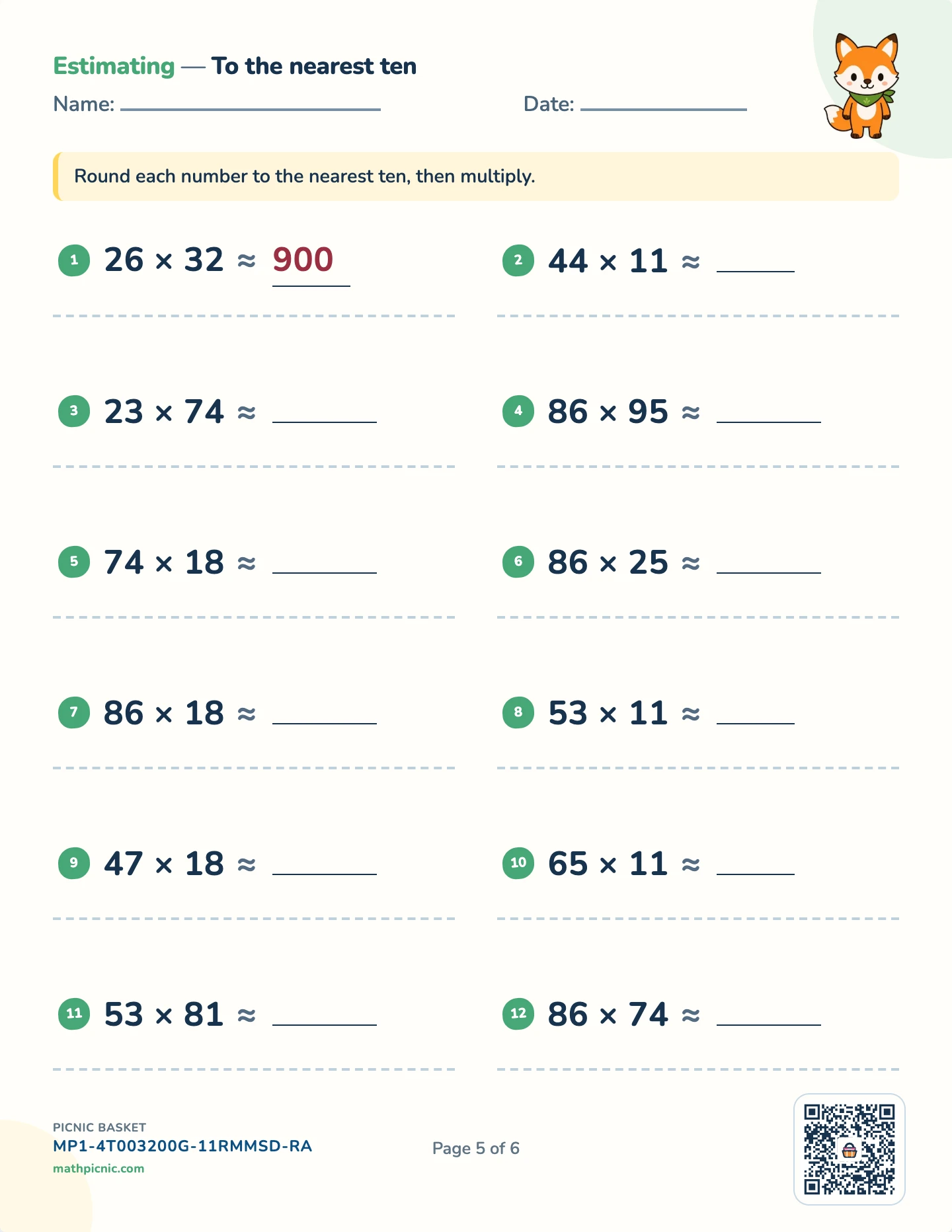 Place value, rounding and estimating pack — Estimating products worksheet
