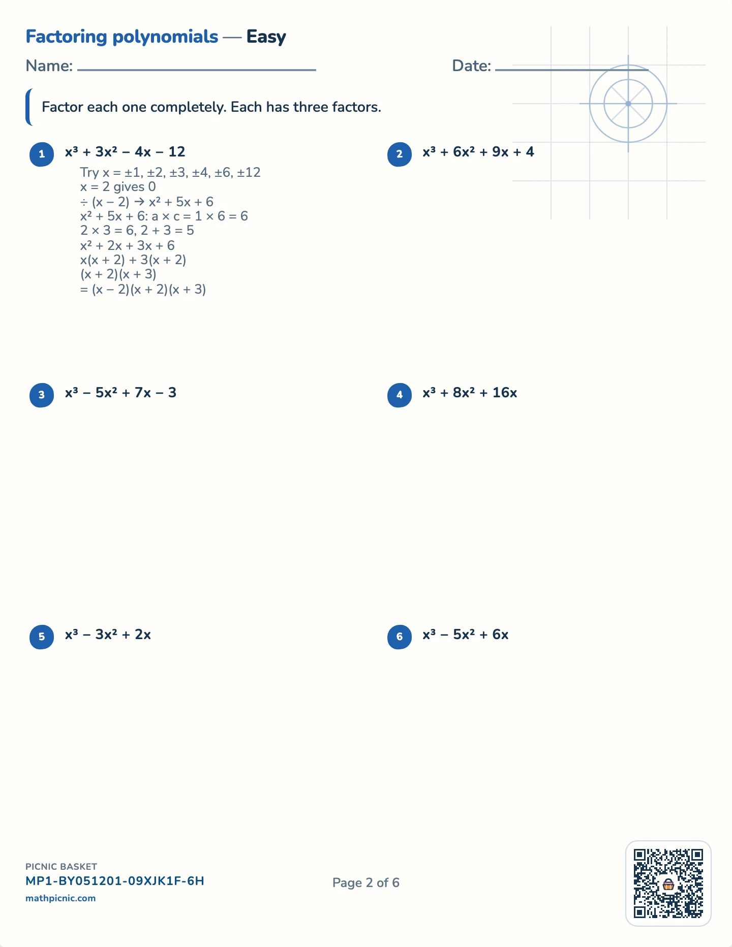 Factoring and dividing polynomials pack — Factoring cubics worksheet
