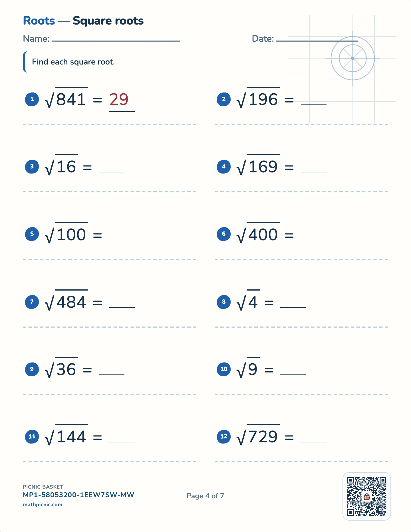 Powers, roots and scientific notation pack — Square roots worksheet