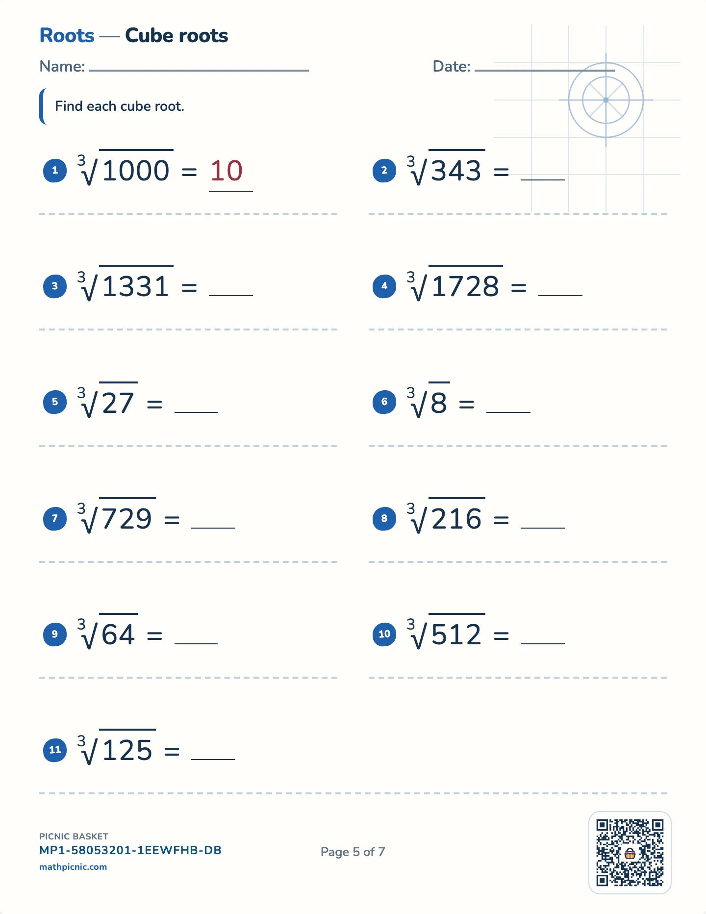 Powers, roots and scientific notation pack — Cube roots worksheet