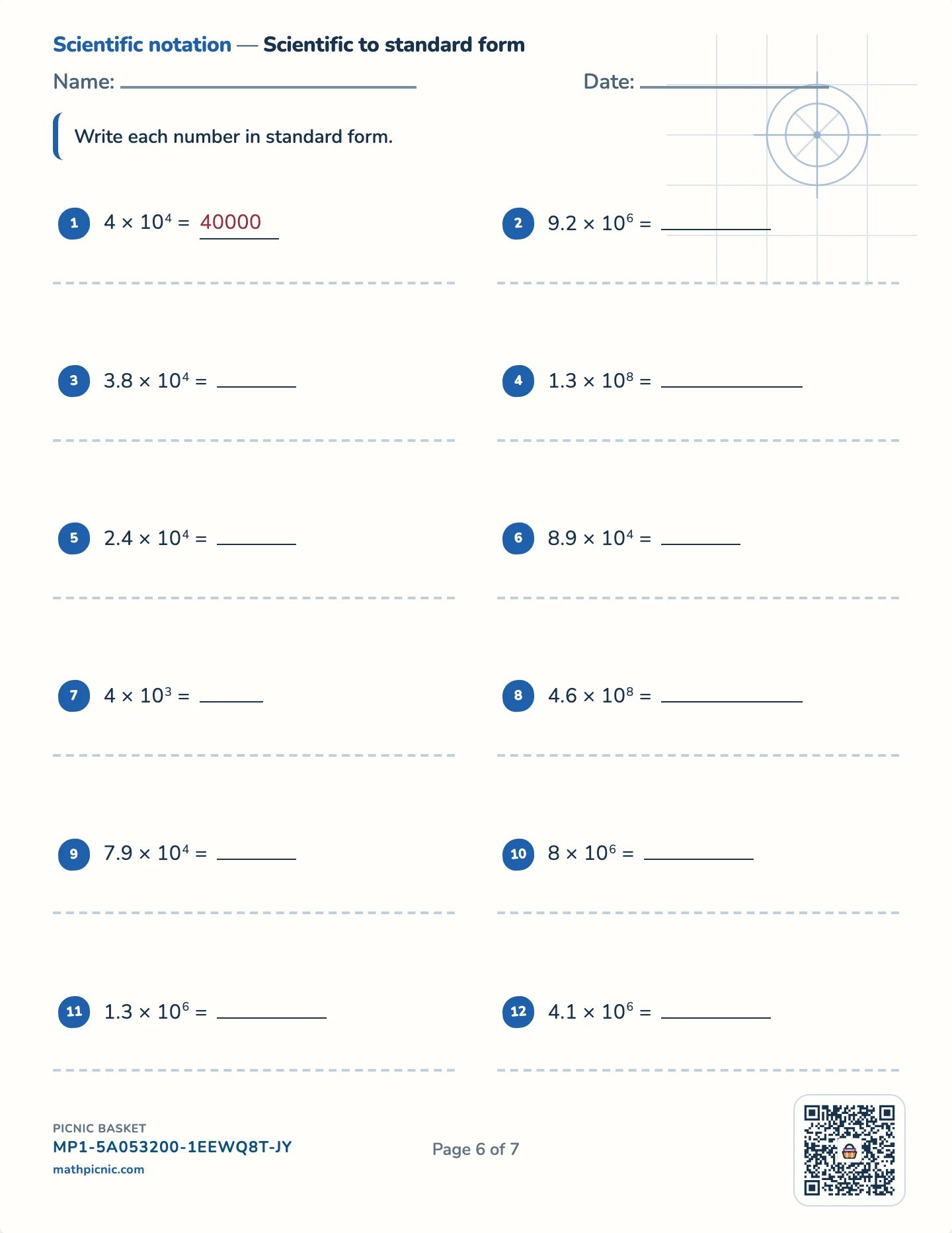 Powers, roots and scientific notation pack — Scientific worksheet