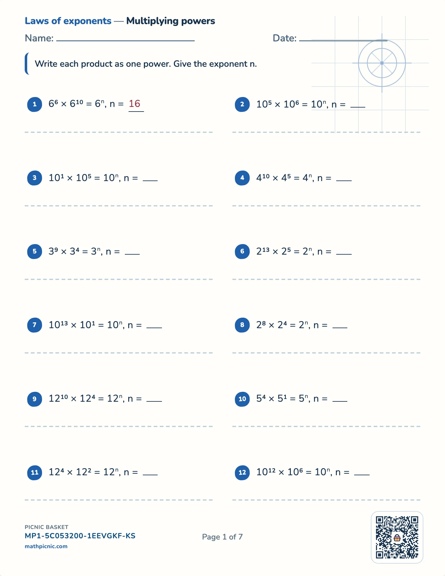 Powers, roots and scientific notation pack — Product rule worksheet