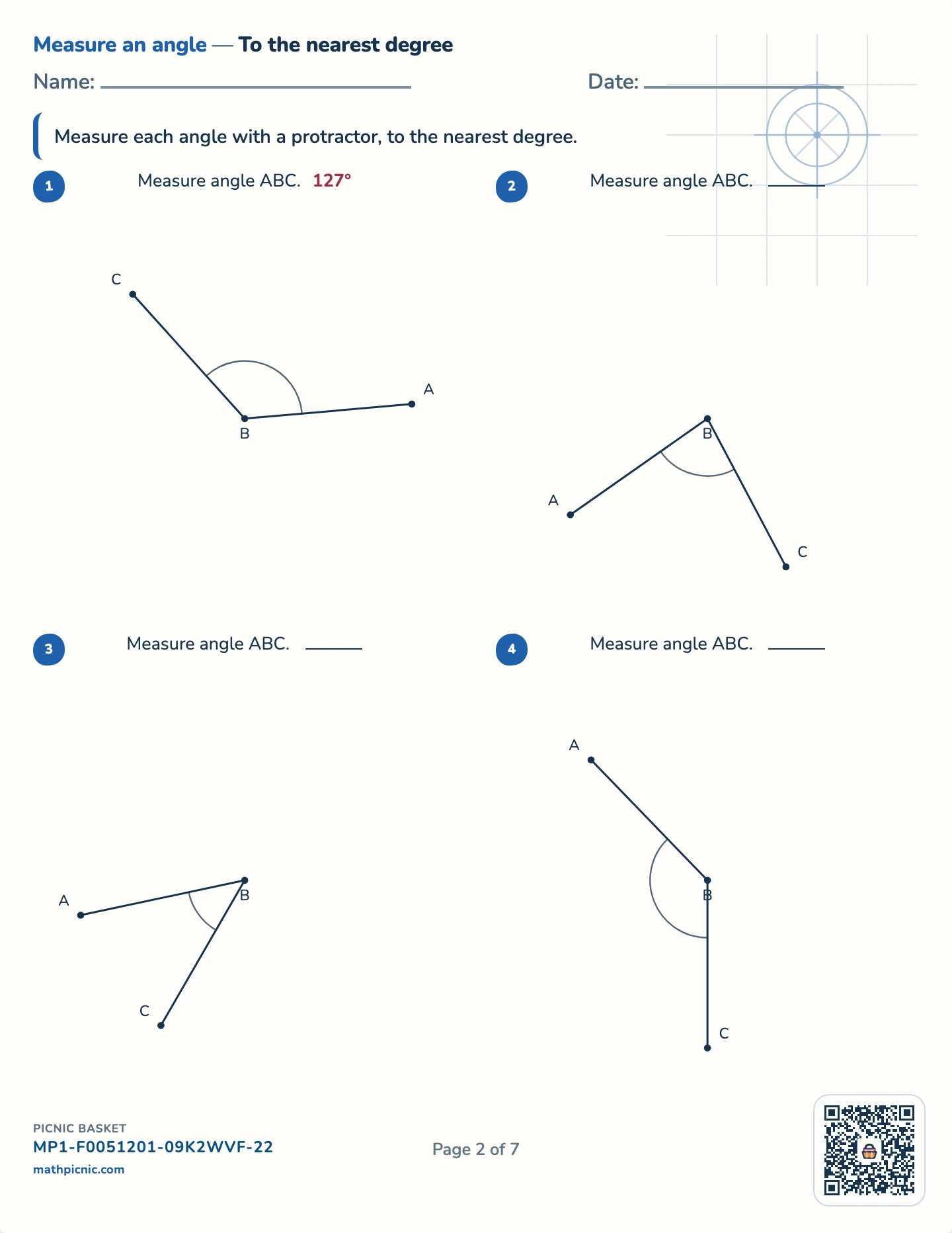 Measuring and drawing angles pack — Measure to the nearest degree worksheet