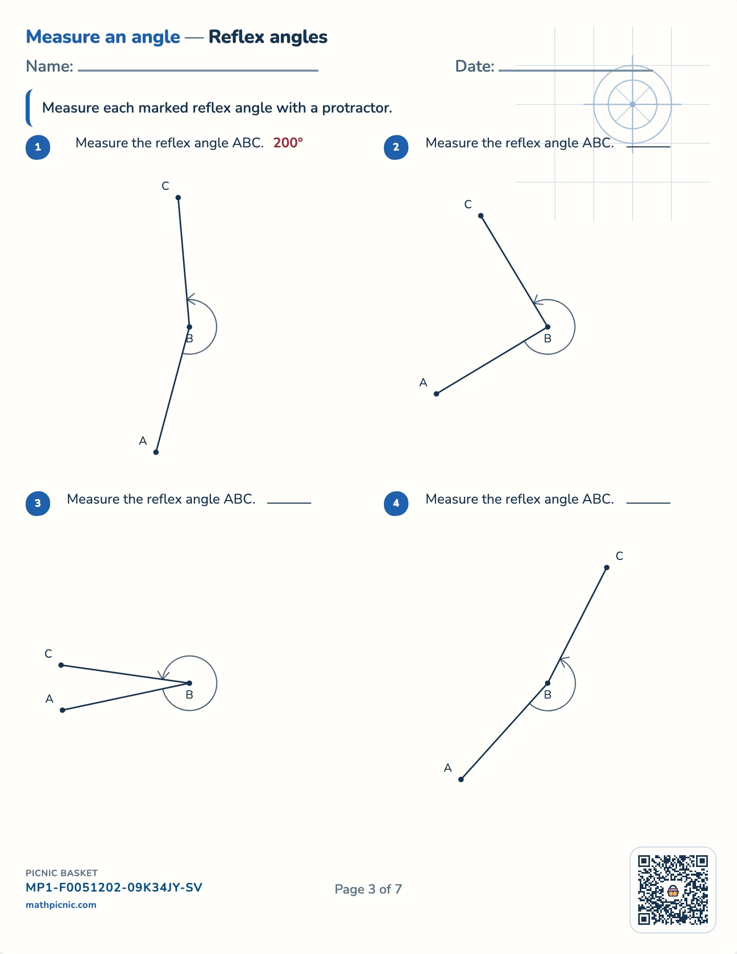 Measuring and drawing angles pack — Measure a reflex angle worksheet