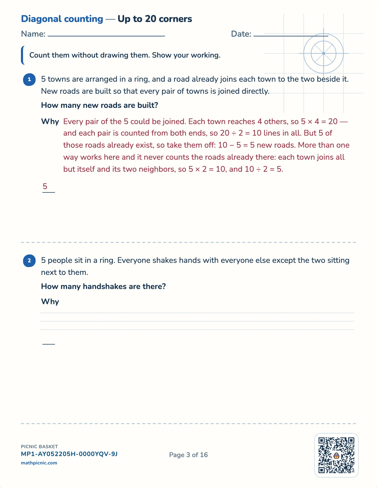 Counting puzzles pack — Diagonals without drawing worksheet