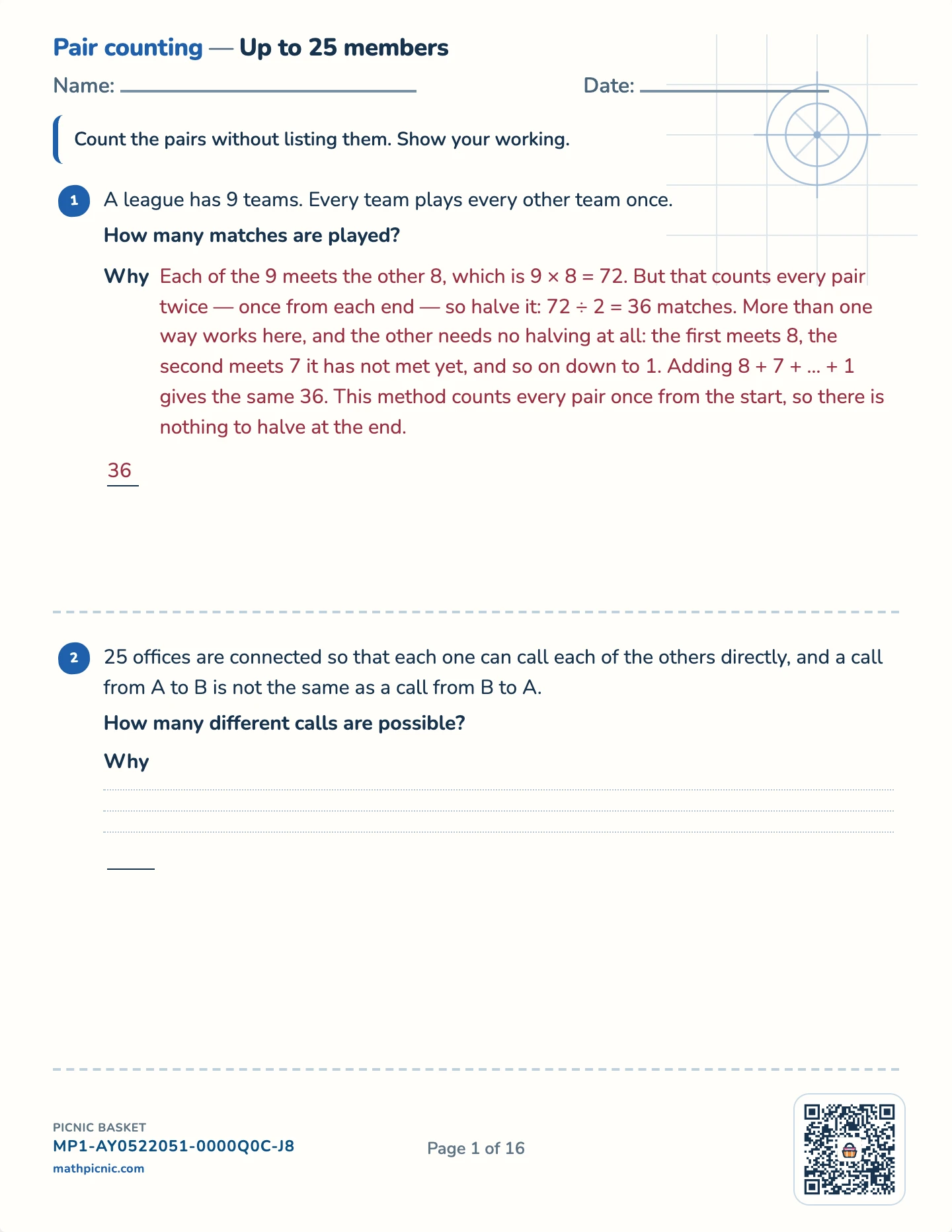 Counting puzzles pack — Counting pairs worksheet