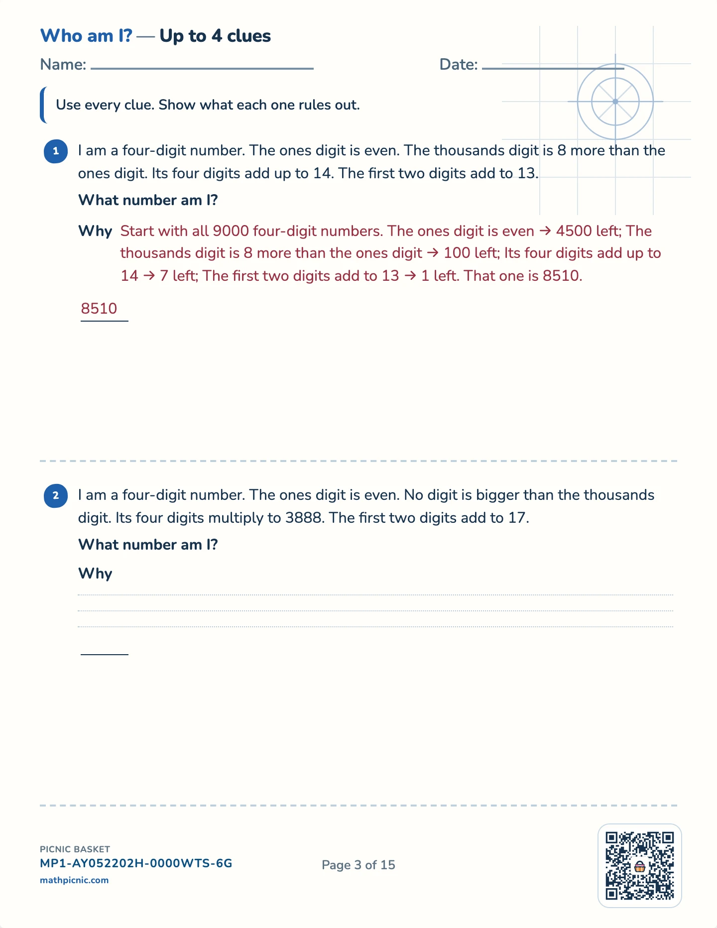 Number puzzles pack — Four-digit numbers worksheet