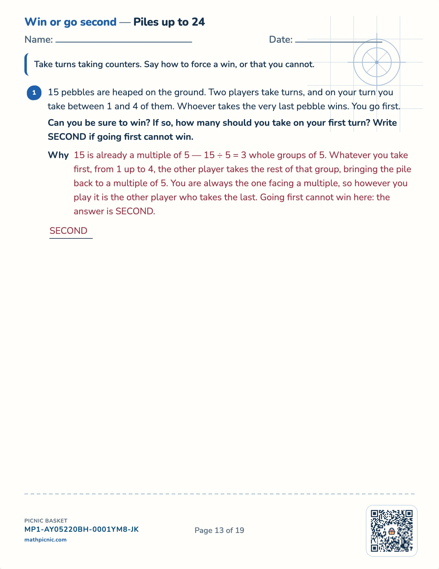 Reasoning puzzles pack — The taking game worksheet