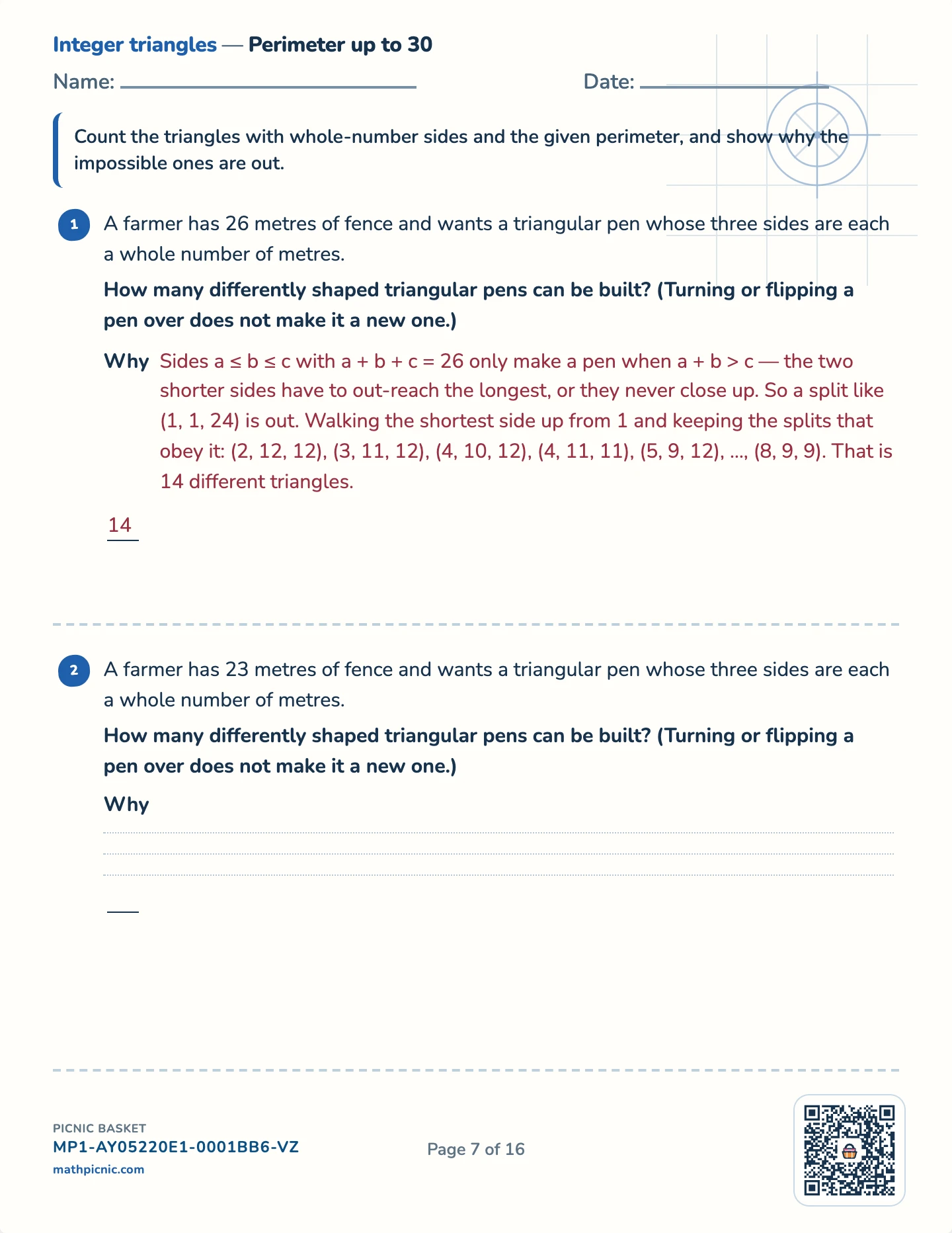 Space puzzles pack — Integer triangles worksheet