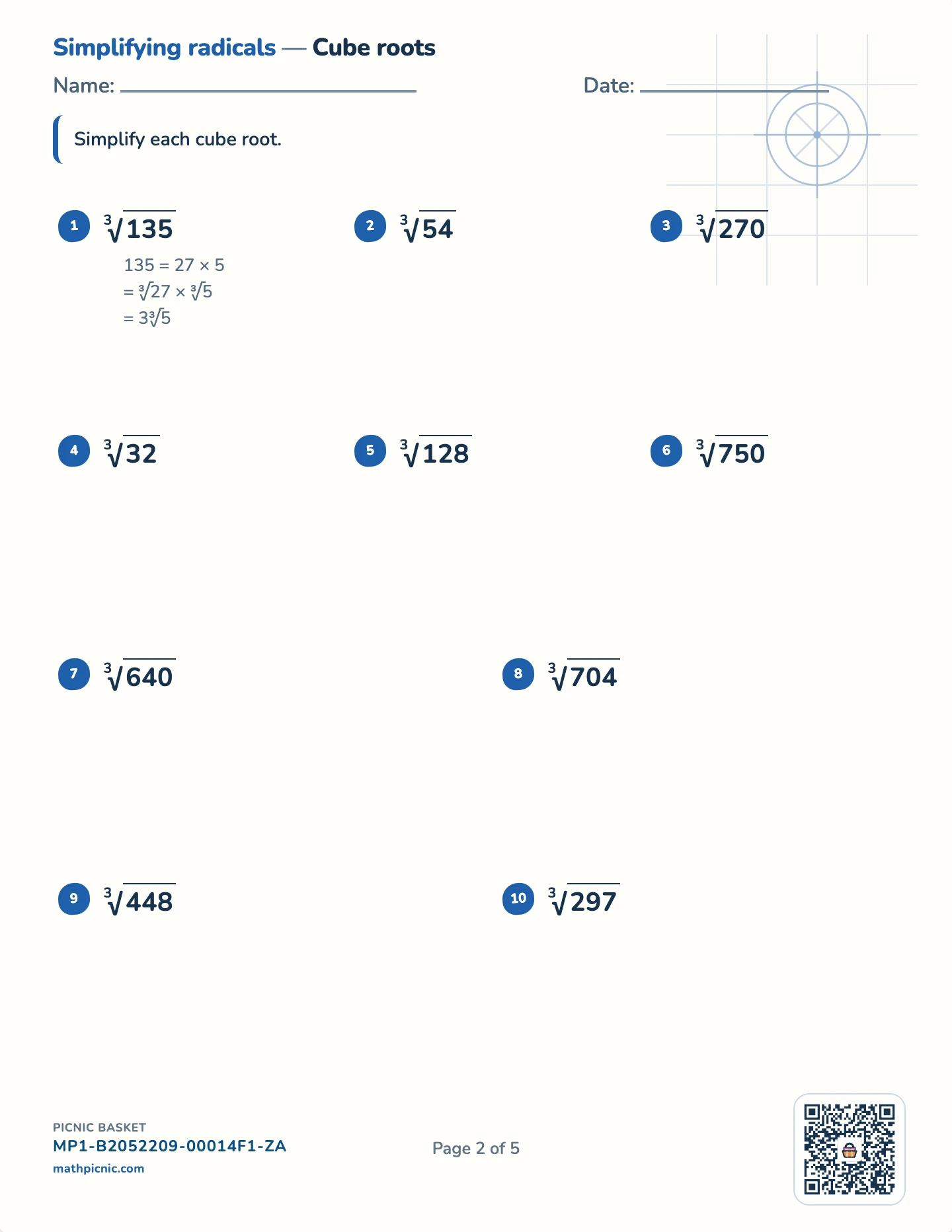 Radicals and rational exponents pack — Cube roots worksheet