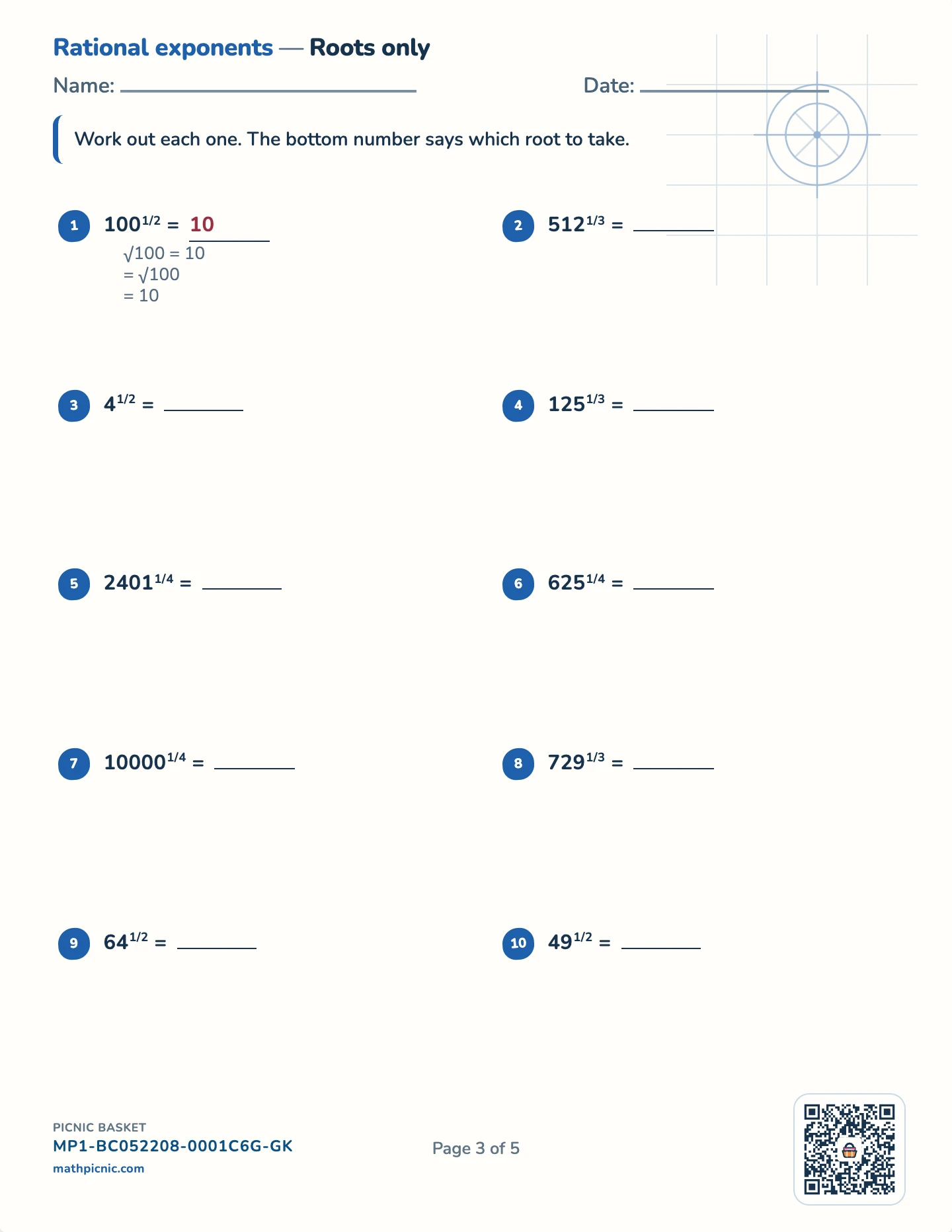 Radicals and rational exponents pack — Roots as powers worksheet