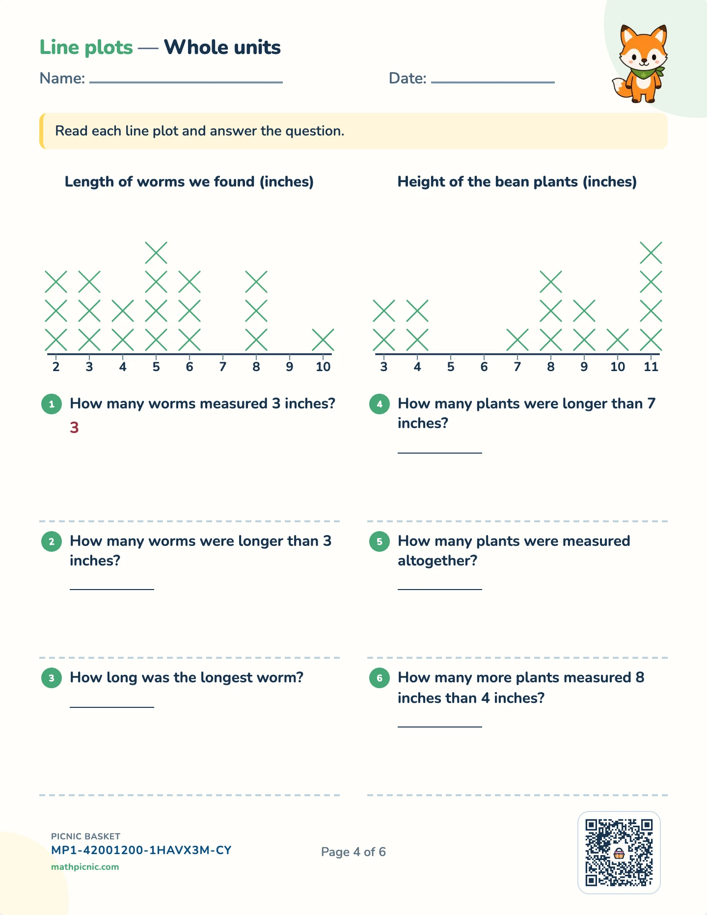 Reading graphs pack — Line plots worksheet