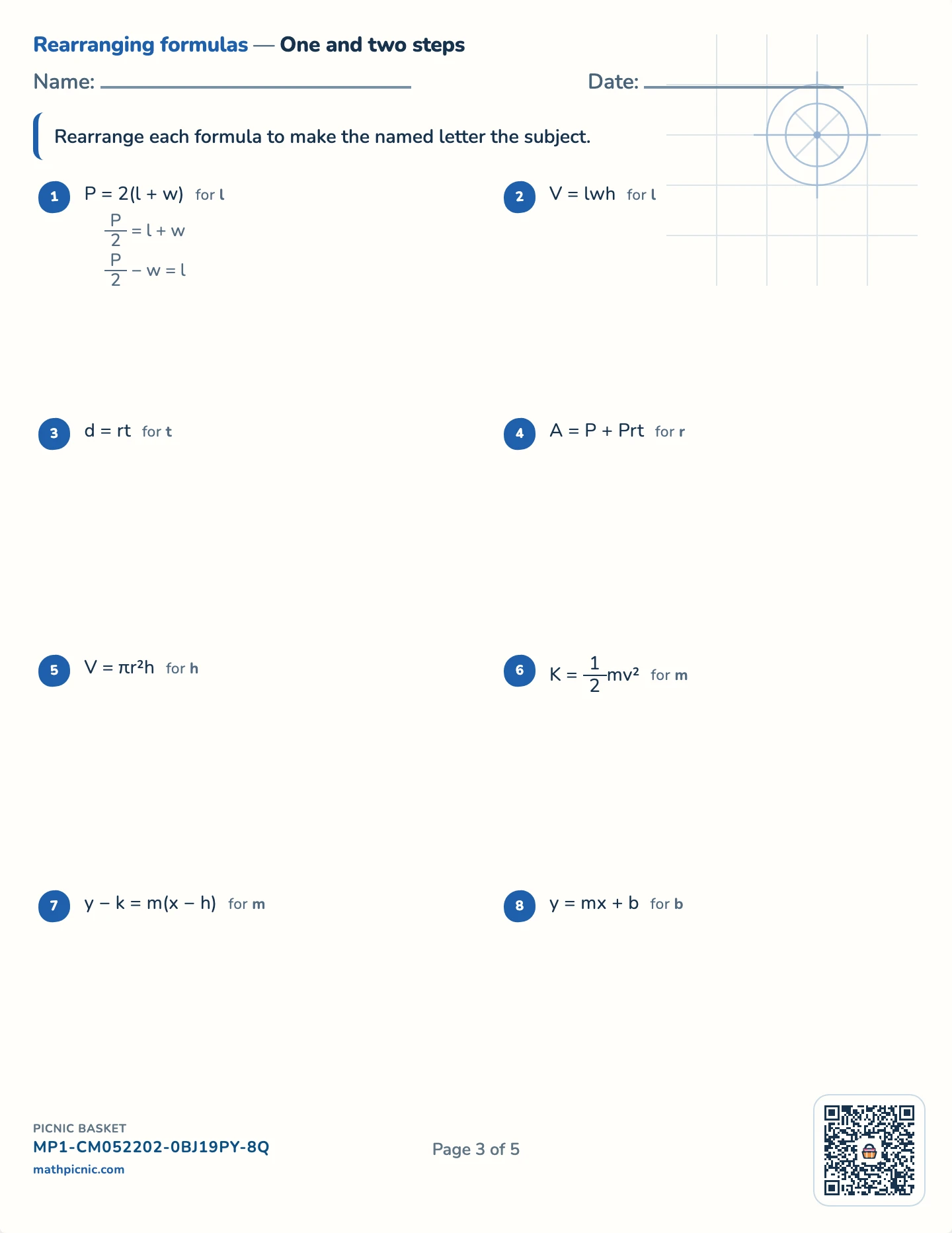 Rearranging formulas pack — Mixed worksheet
