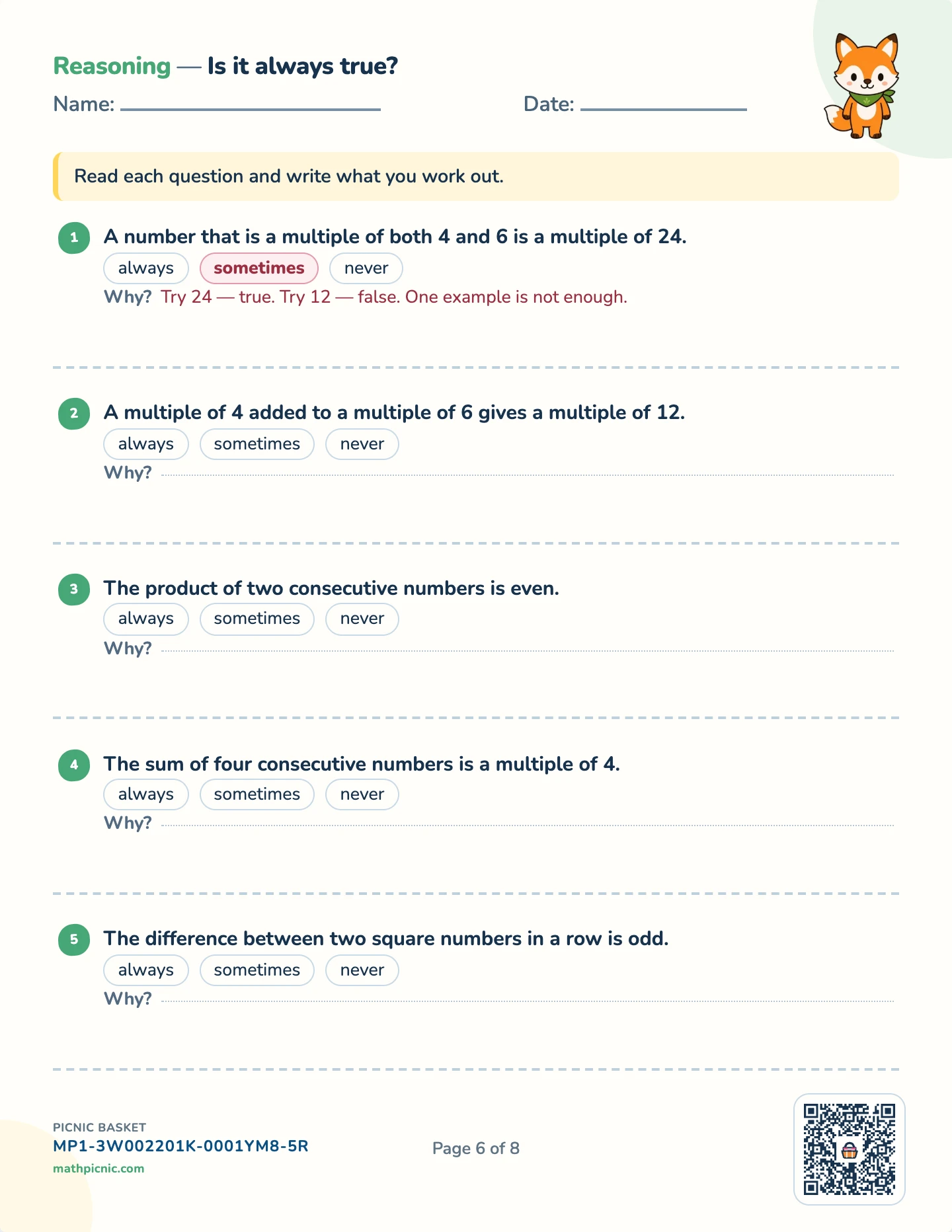 Reasoning puzzles pack — Is it always true? worksheet