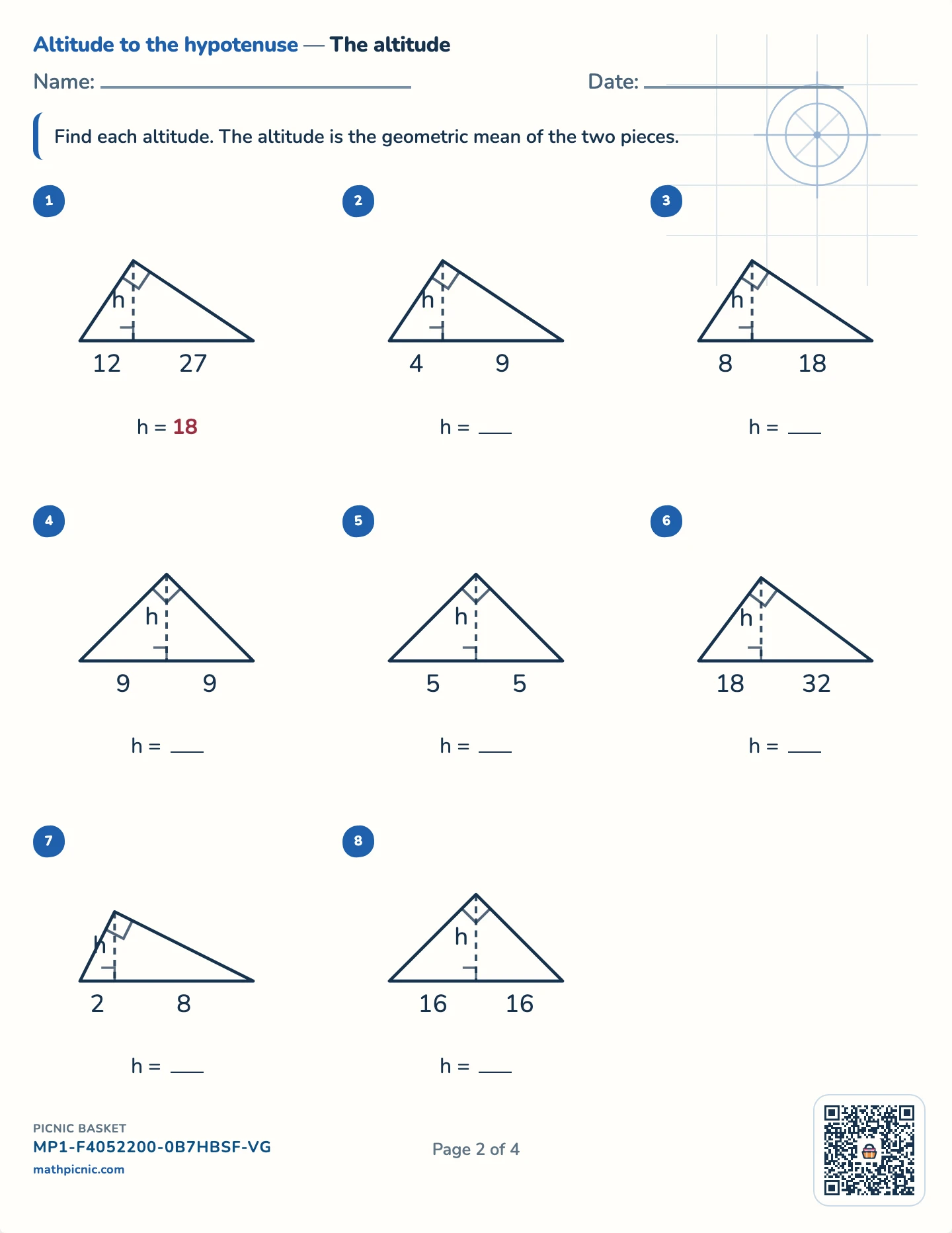 Right triangles pack — The altitude to the hypotenuse worksheet