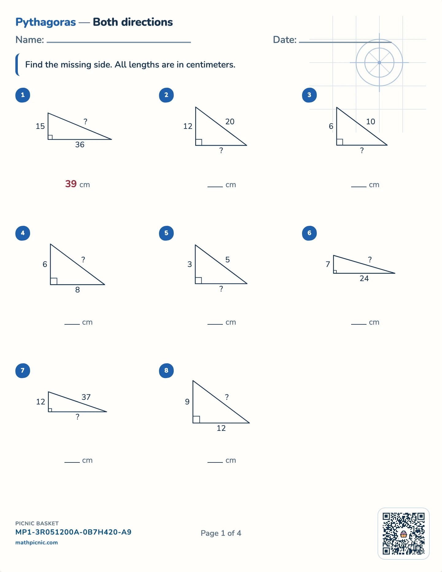 Right triangles pack — Pythagoras worksheet
