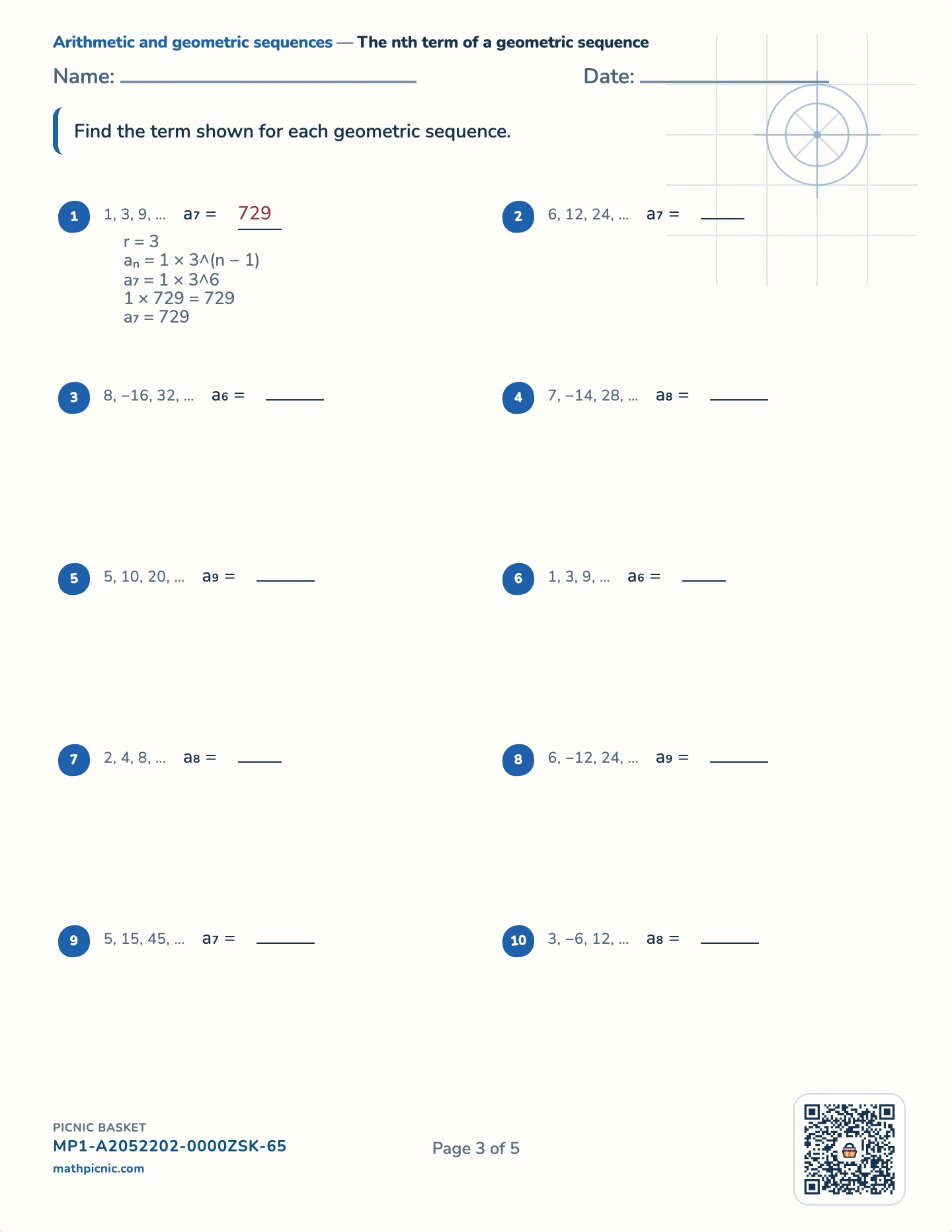 Sequences pack — Geometric: nth term worksheet