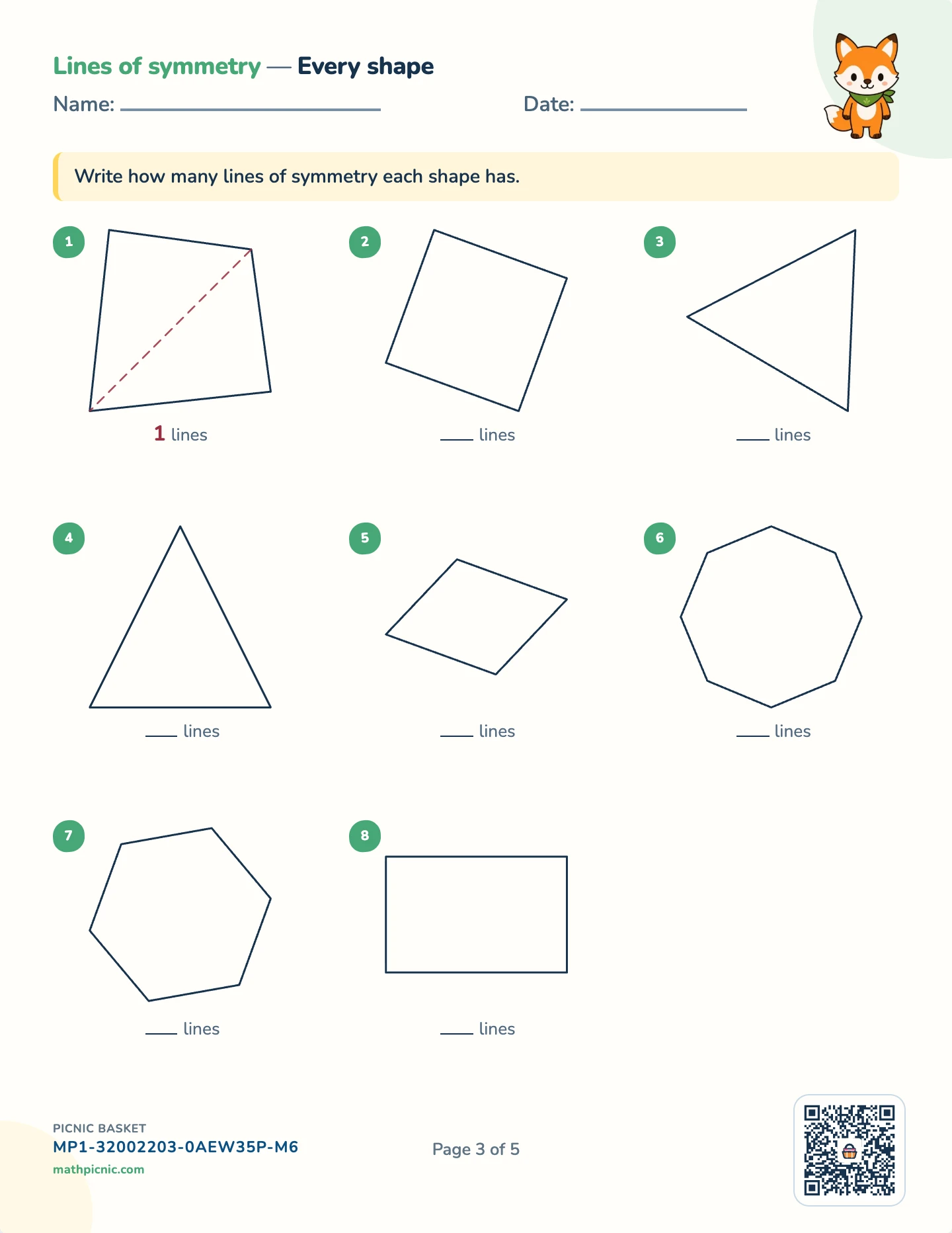 Shapes and symmetry pack — Symmetry worksheet