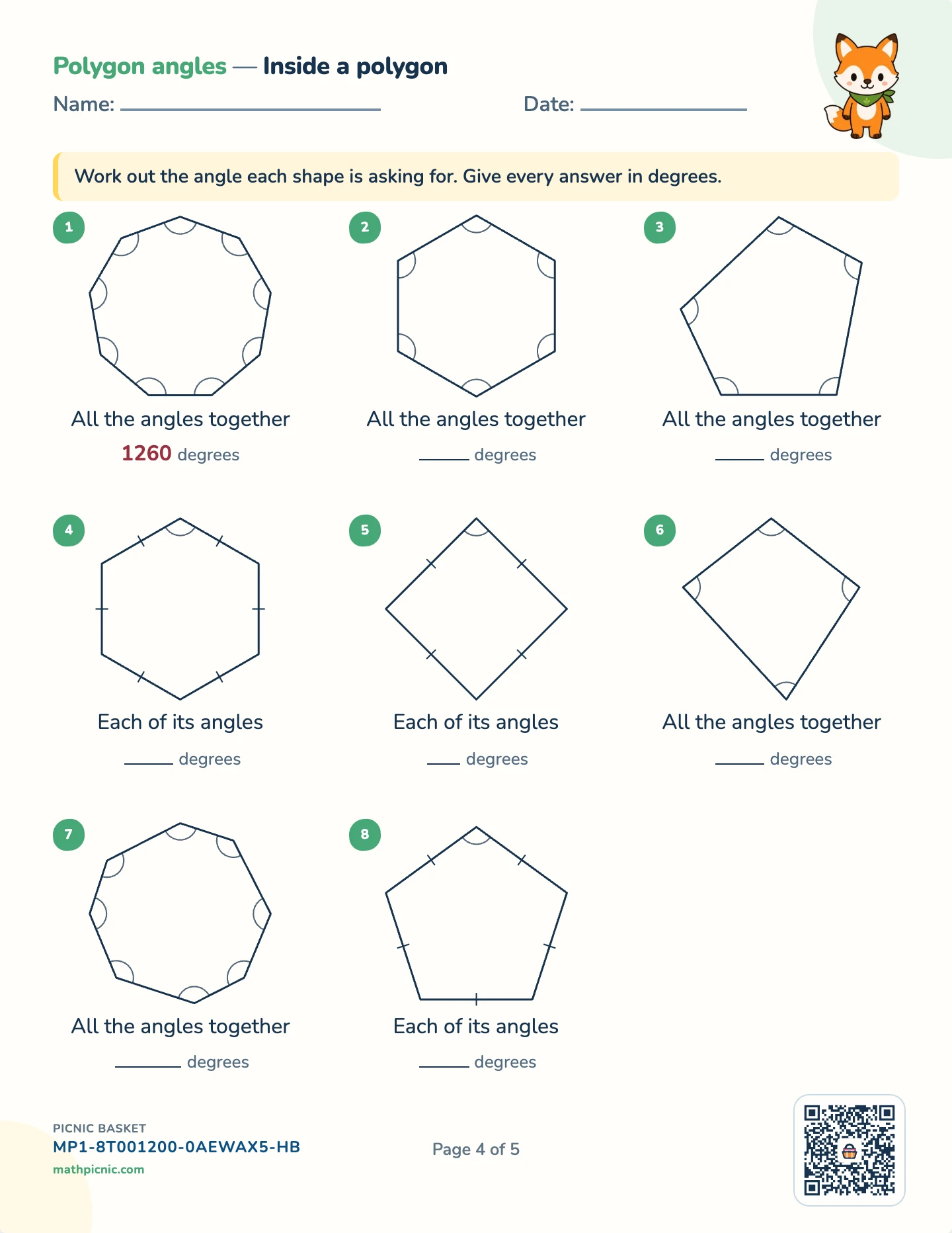 Shapes and symmetry pack — Polygon angles worksheet