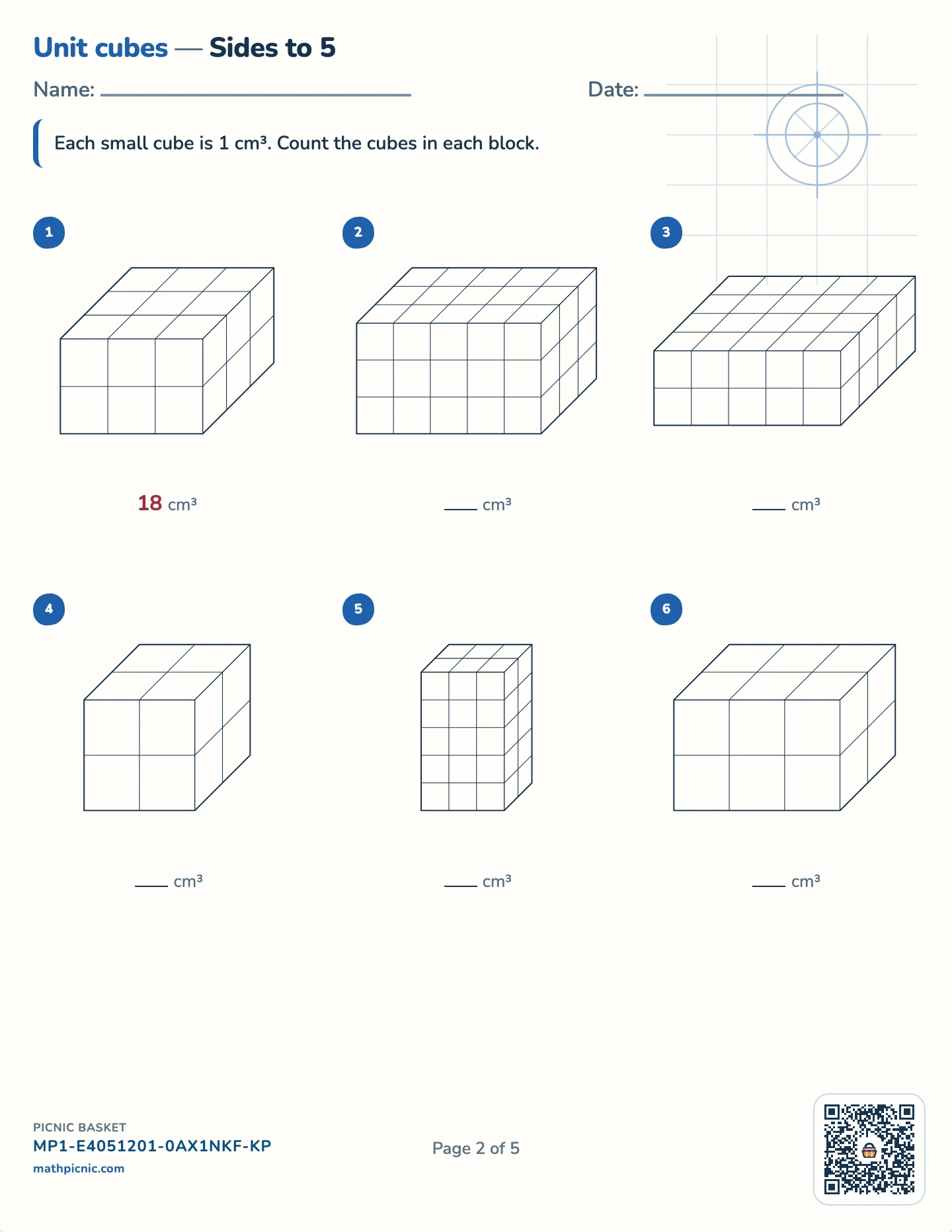 Solids: parts, cubes and cuts pack — Counting unit cubes worksheet