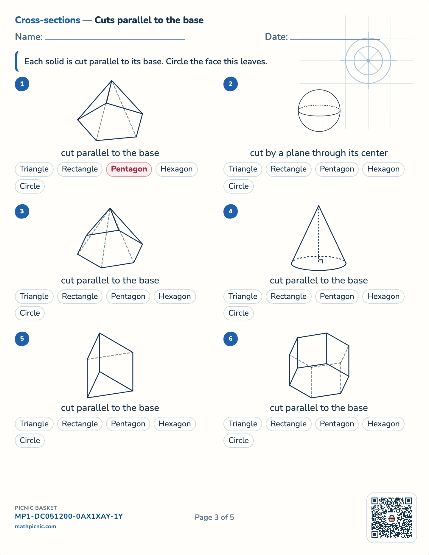 Solids: parts, cubes and cuts pack — Cutting parallel to the base worksheet
