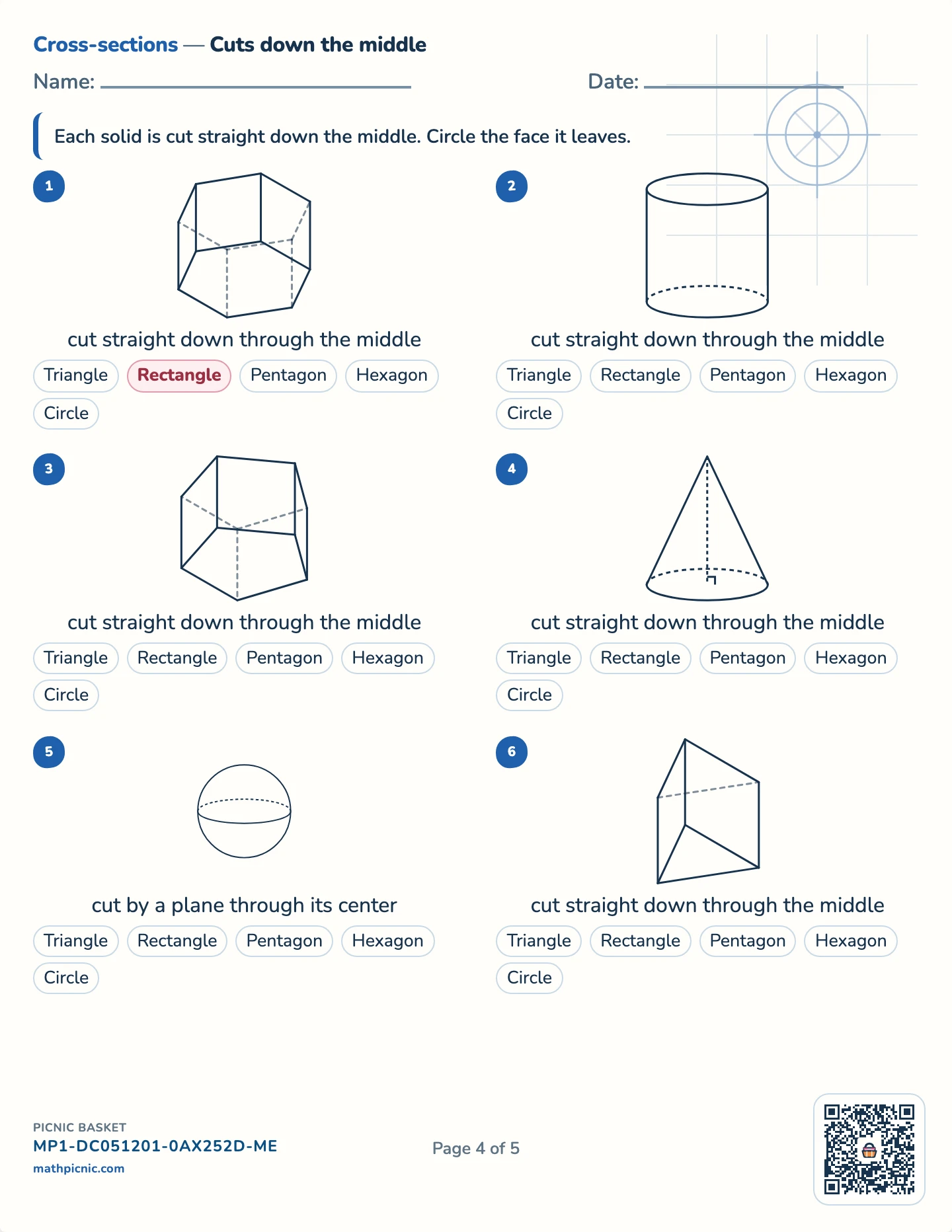 Solids: parts, cubes and cuts pack — Cutting down the middle worksheet