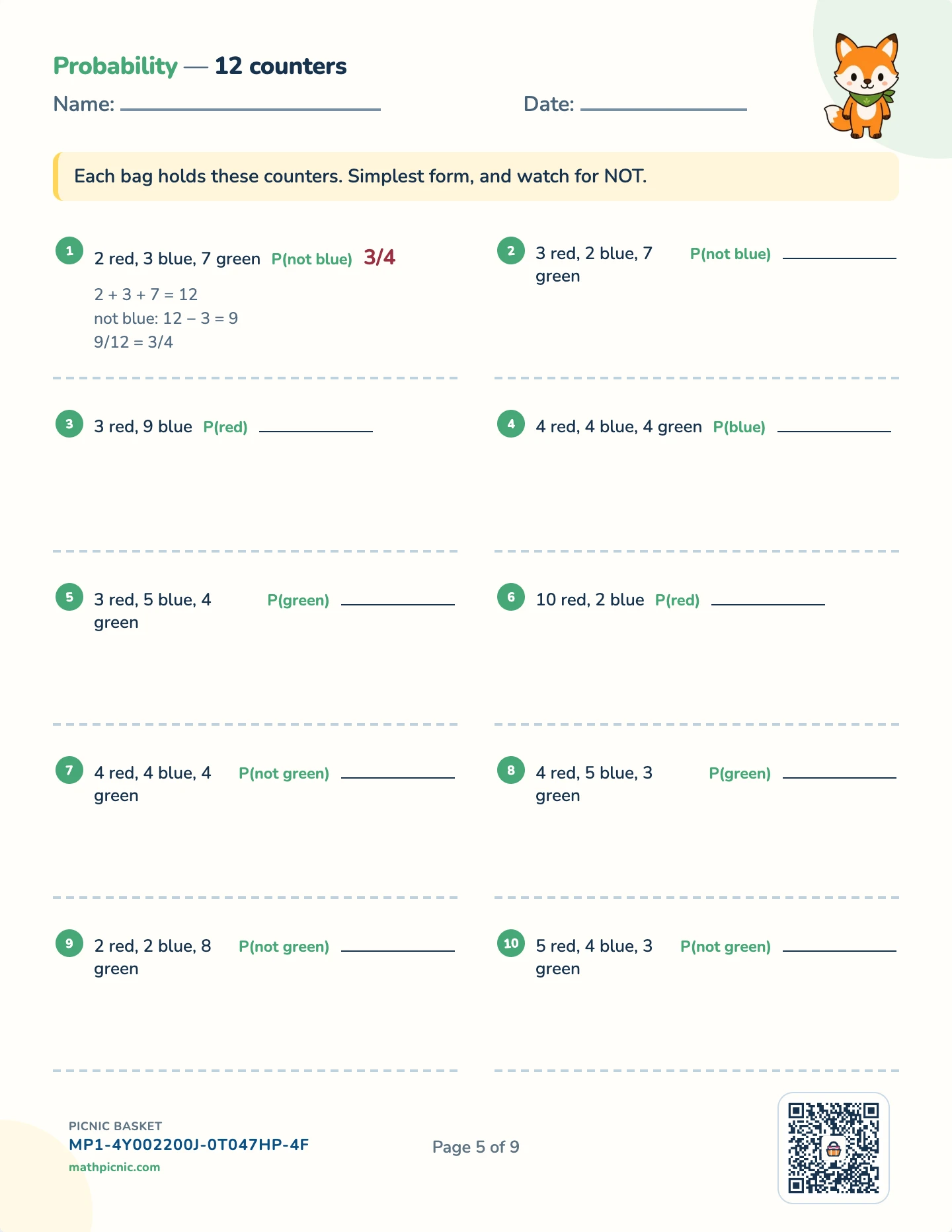 Statistics and probability pack — Probability worksheet