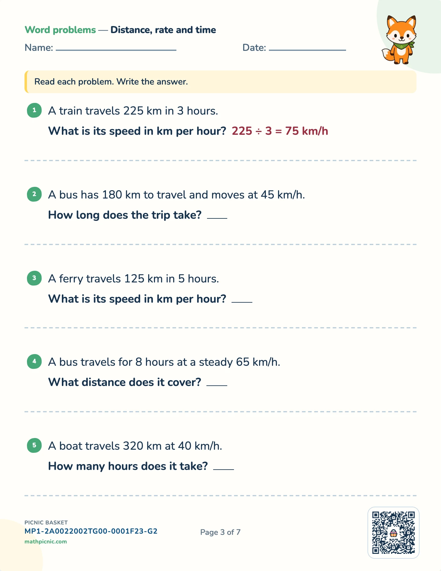 Multi-step story problems pack — Rates worksheet