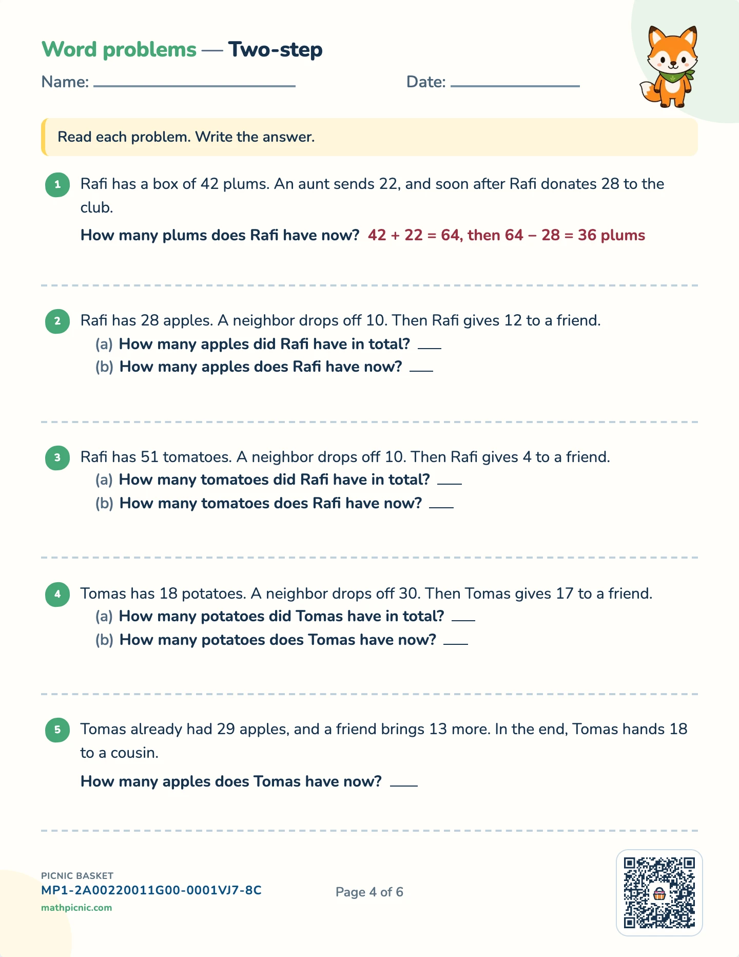 Story problems: × and ÷ pack — Two-step stories worksheet