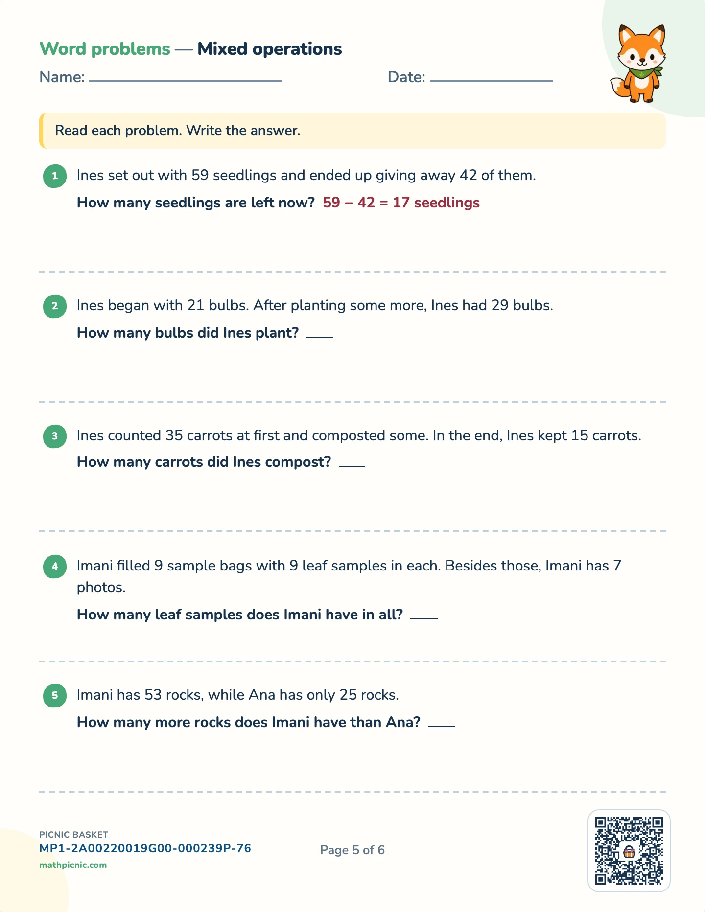 Story problems: × and ÷ pack — Mixed stories worksheet