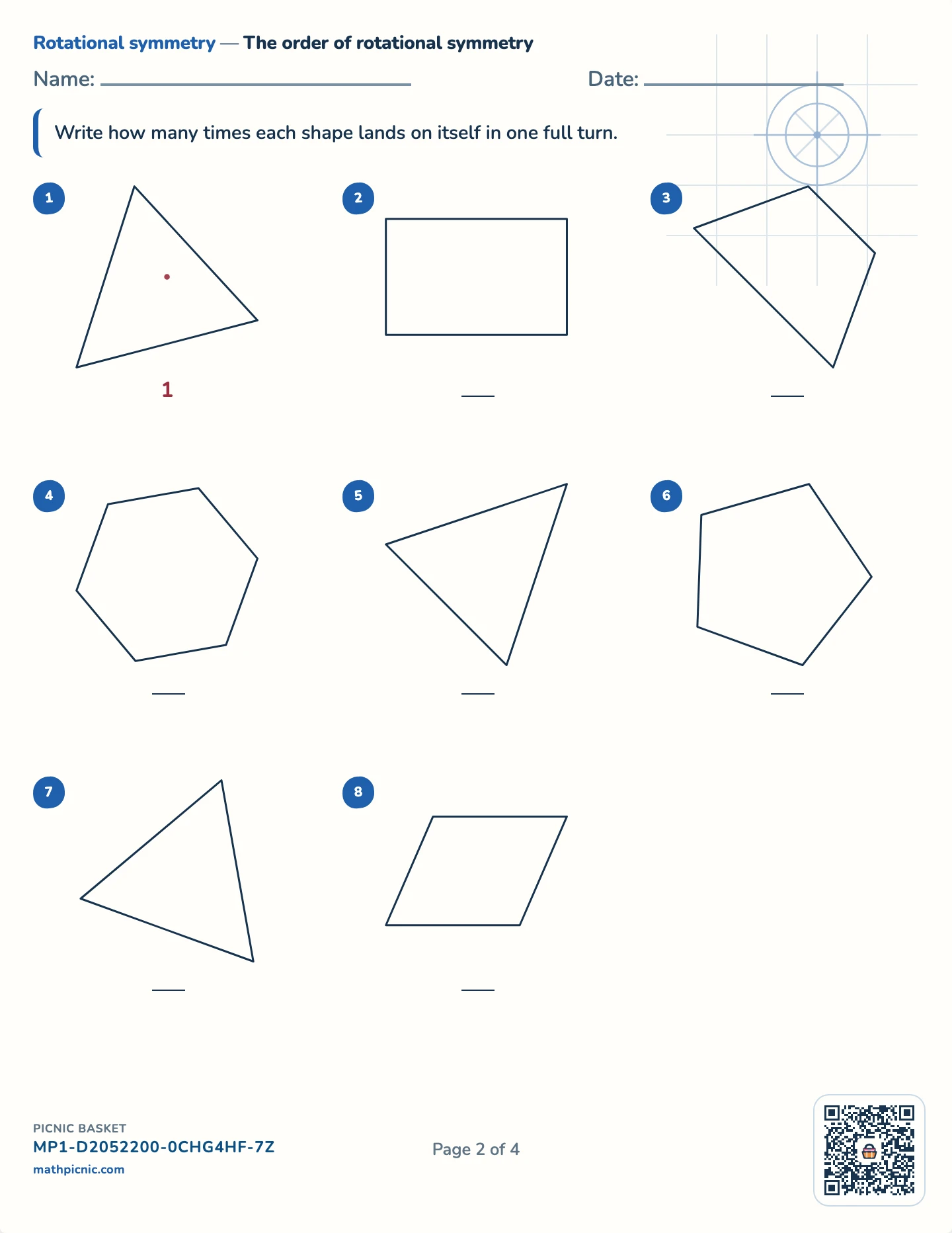 Symmetry pack — The order of symmetry worksheet