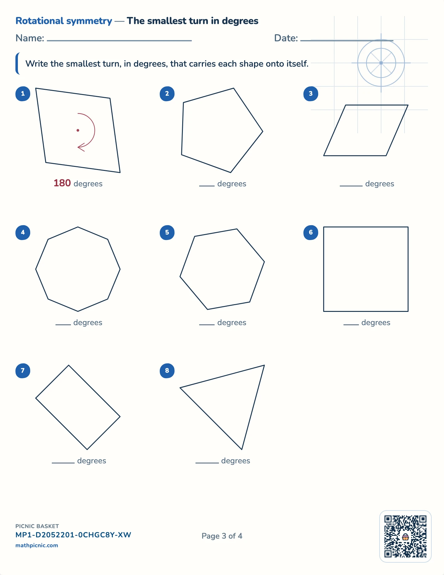 Symmetry pack — The smallest turn worksheet