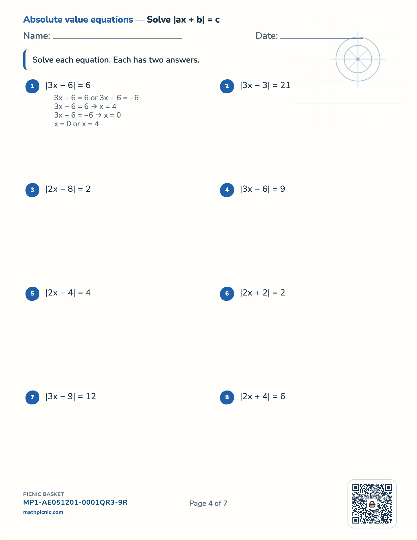 Systems, absolute value and scientific notation pack — |ax + b| = c worksheet