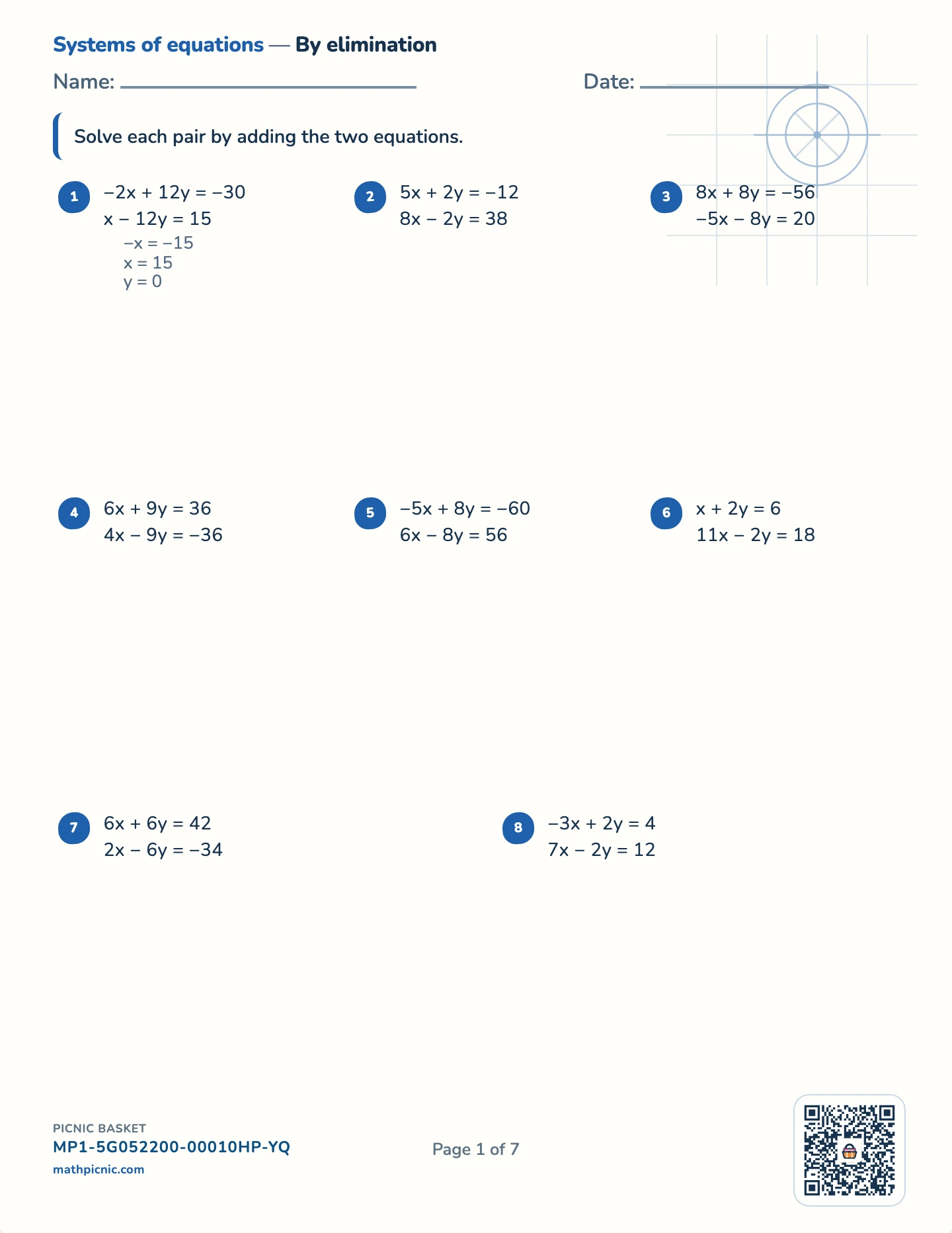 Systems, absolute value and scientific notation pack — By elimination worksheet